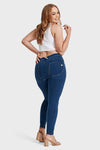 WR.UP® Curvy Denim - High Waisted - Full Length - Dark Blue + Yellow Stitching 3