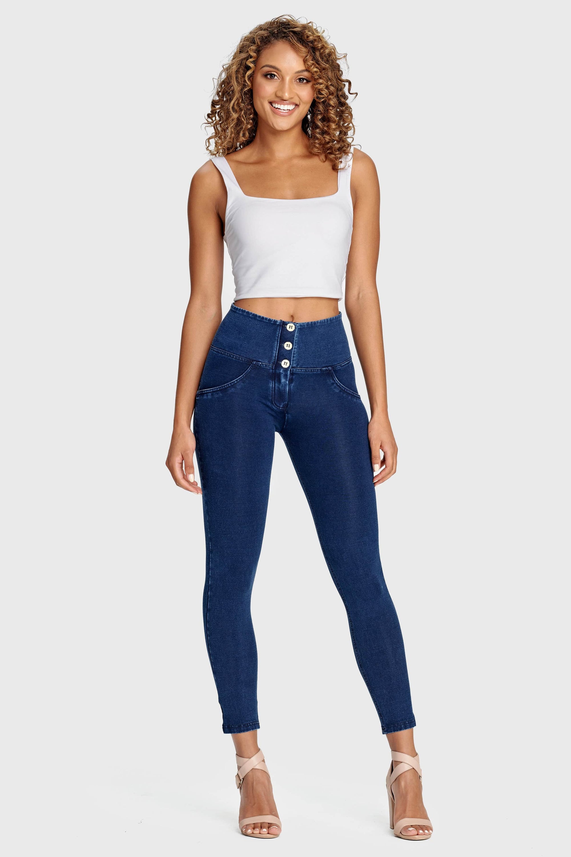WR.UP® Denim - 3 Button High Waisted - 7/8 Length - Dark Blue + Blue Stitching 5