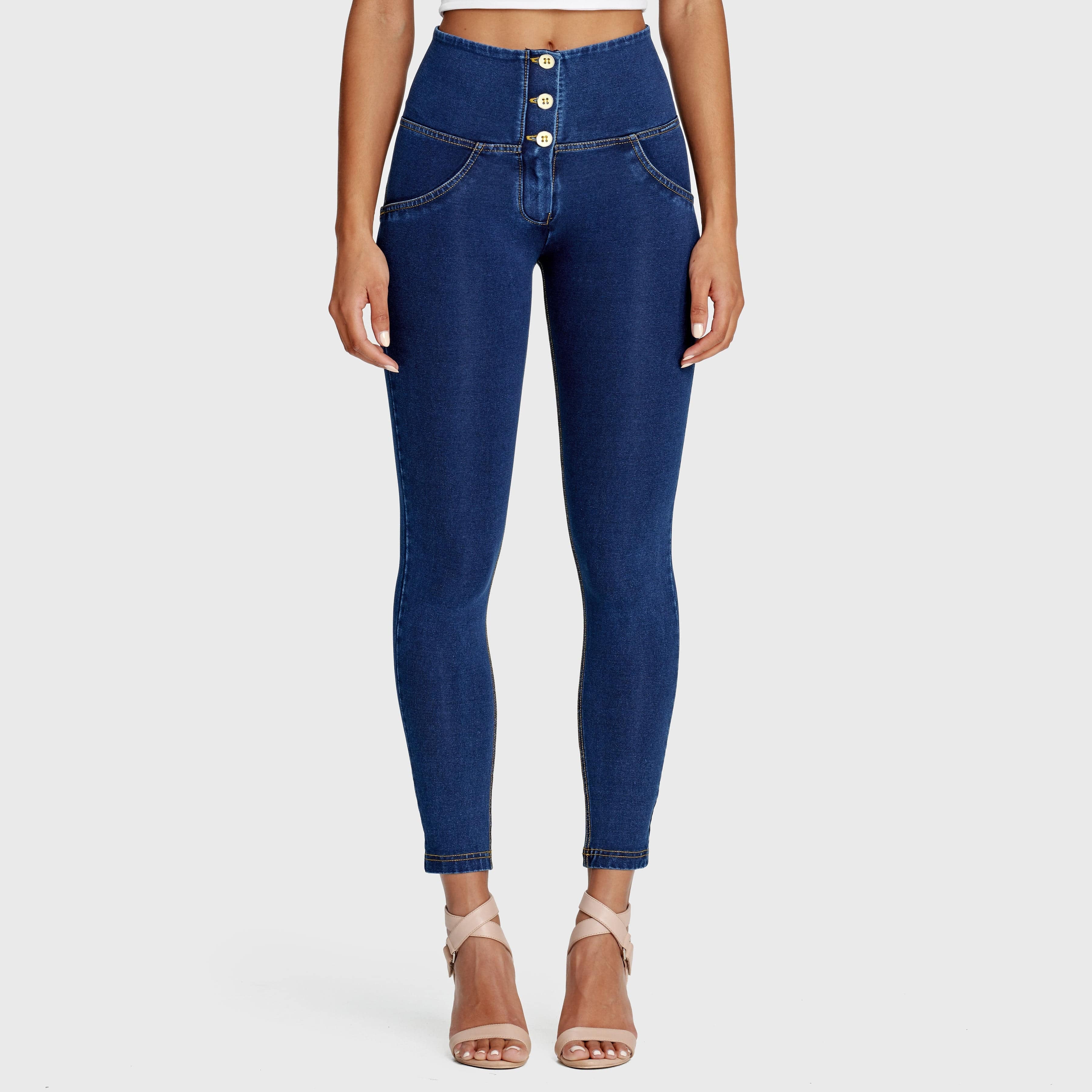 WR.UP® Denim - 3 Button High Waisted - 7/8 Length - Dark Blue + Yellow Stitching 1