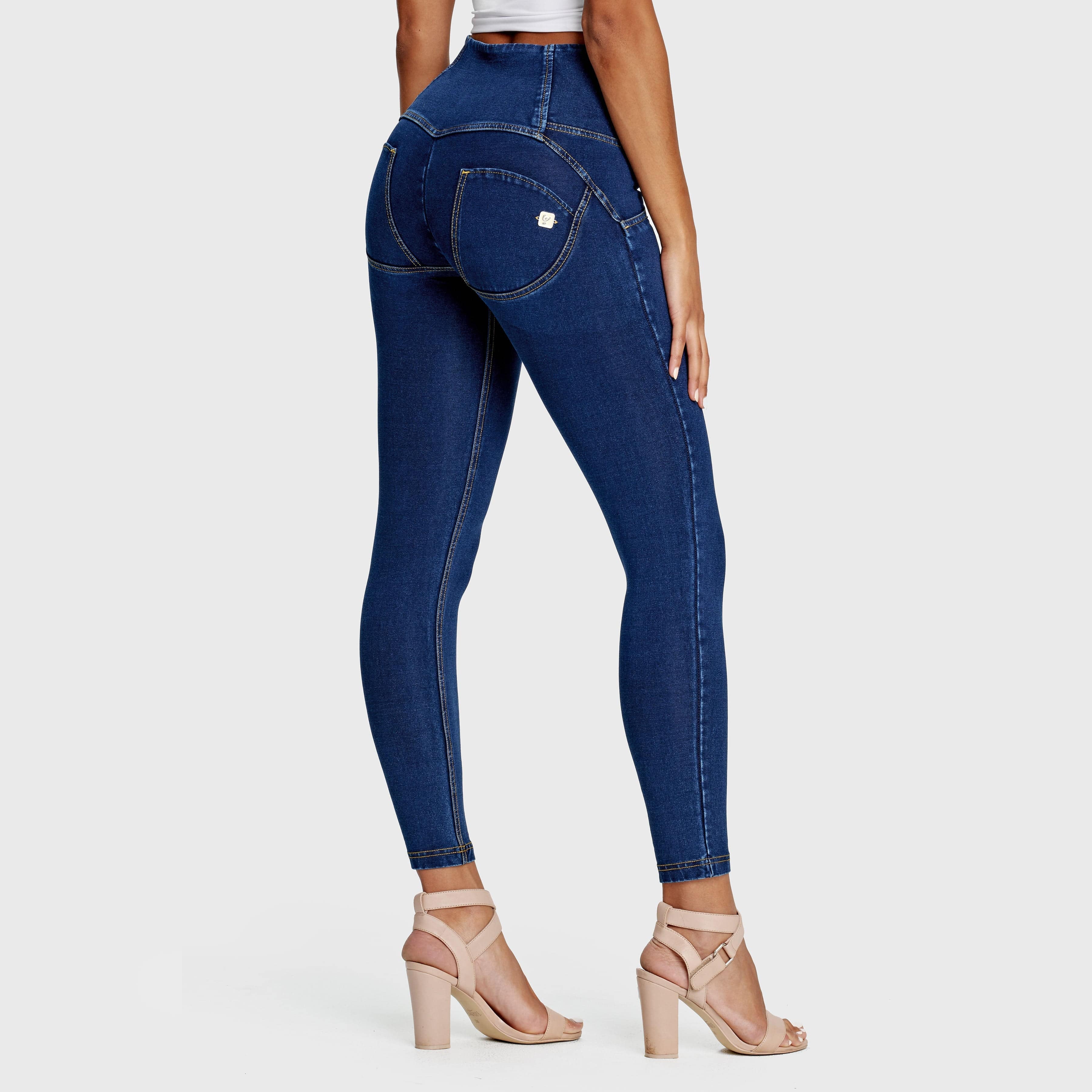 WR.UP® Denim - 3 Button High Waisted - 7/8 Length - Dark Blue + Yellow Stitching 2