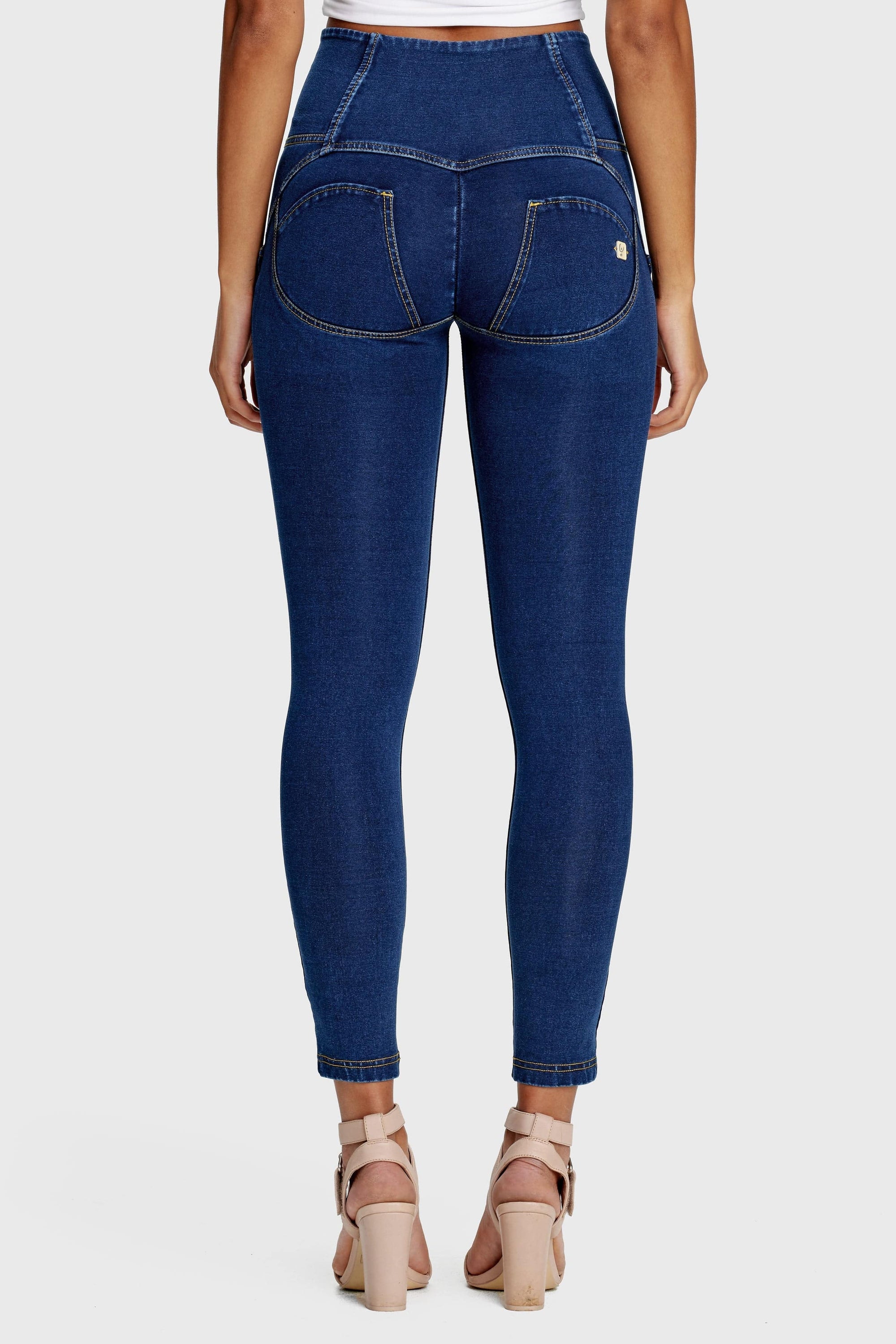 WR.UP® Denim - 3 Button High Waisted - 7/8 Length - Dark Blue + Yellow Stitching 3