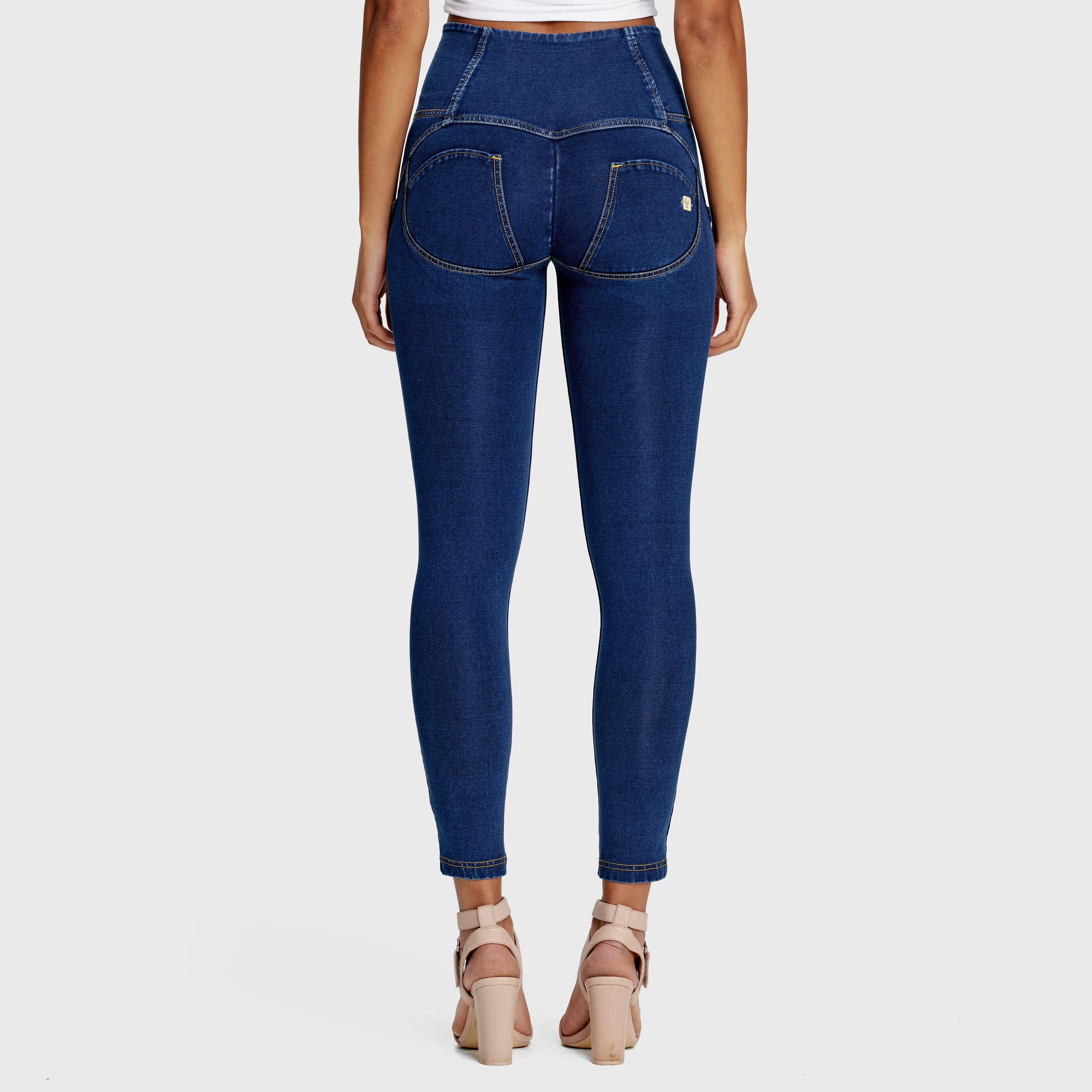 WR.UP® Denim - 3 Button High Waisted - 7/8 Length - Dark Blue + Yellow Stitching 3