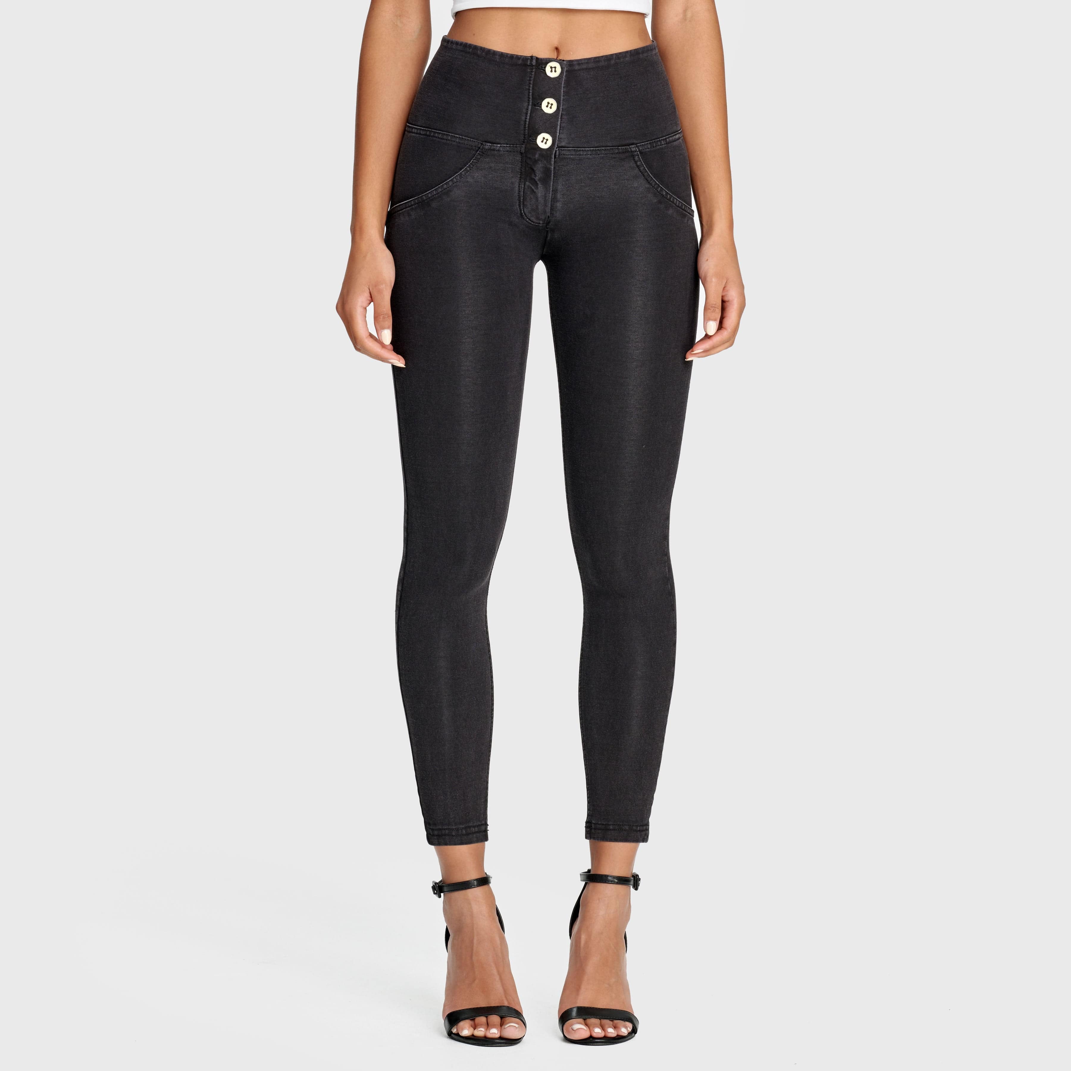 WR.UP® Denim - 3 Button High Waisted - 7/8 Length - Black + Black Stitching 2
