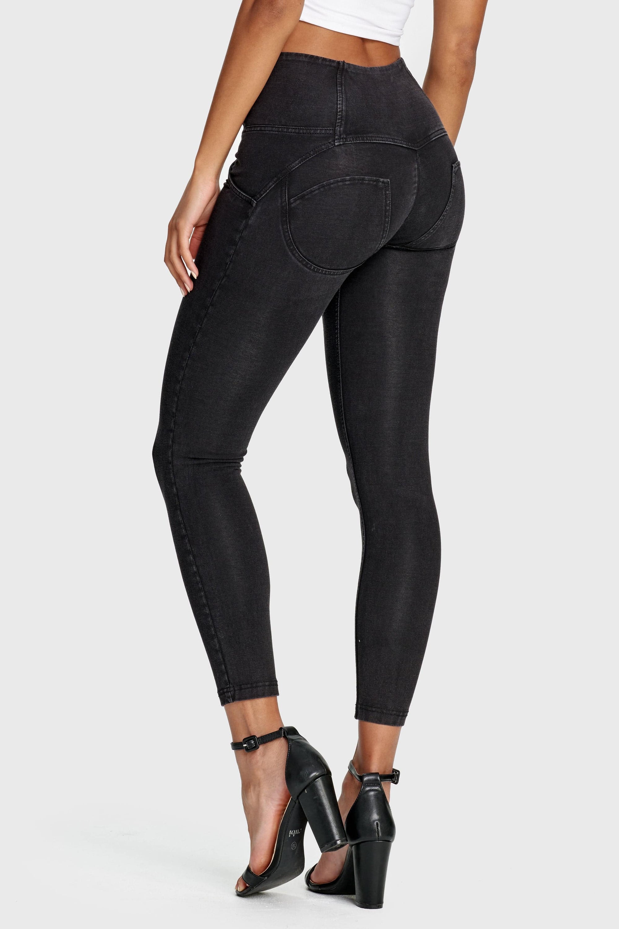WR.UP® Denim - 3 Button High Waisted - 7/8 Length - Black + Black Stitching 7