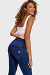 WR.UP® Denim - 3 Button High Waisted - Full Length  - Dark Blue + Yellow Stitching 4