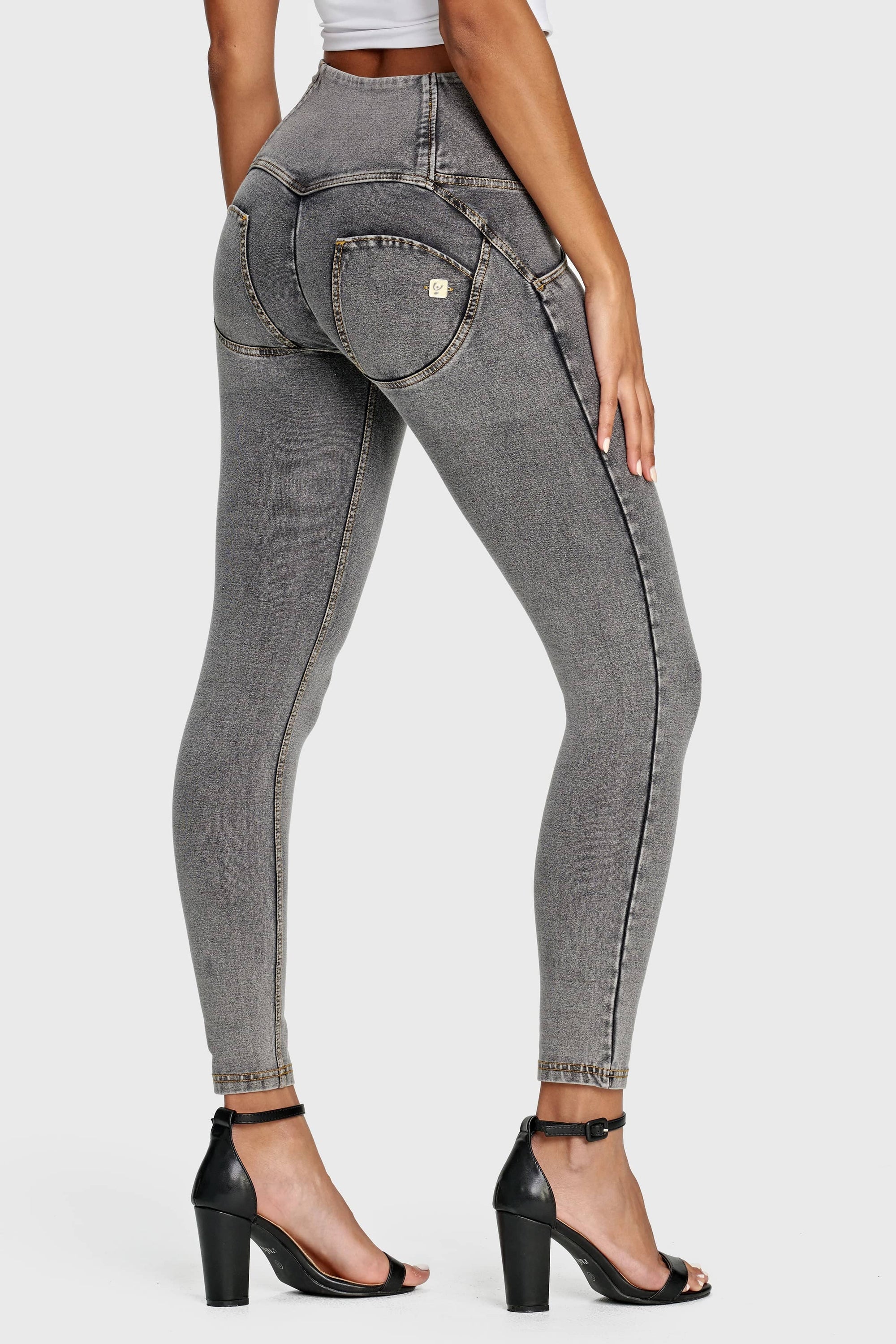 WR.UP® Denim - 3 Button High Waisted - 7/8 Length - Grey + Yellow Stitching 3