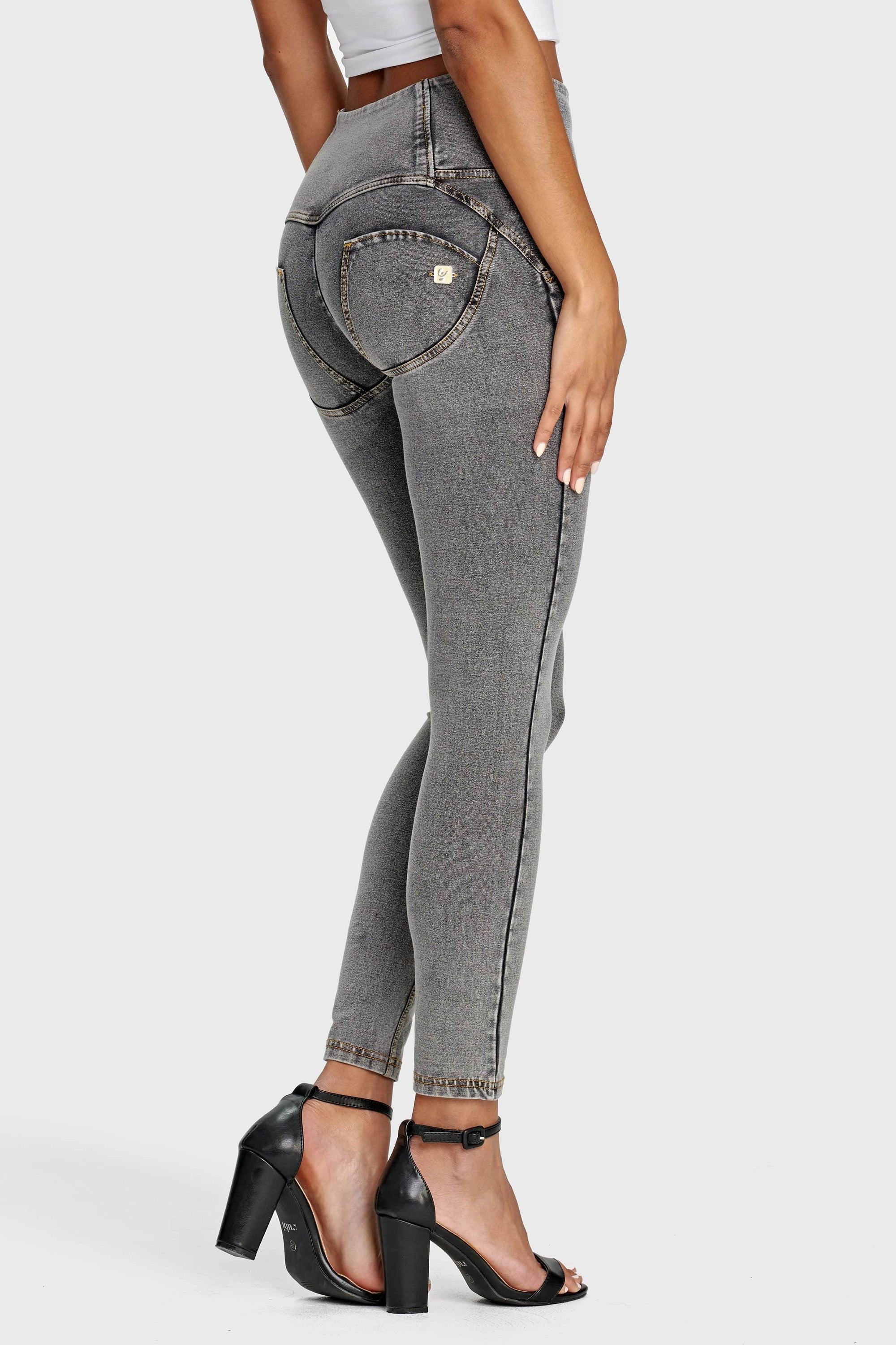 WR.UP® Denim - 3 Button High Waisted - 7/8 Length - Grey + Yellow Stitching 11