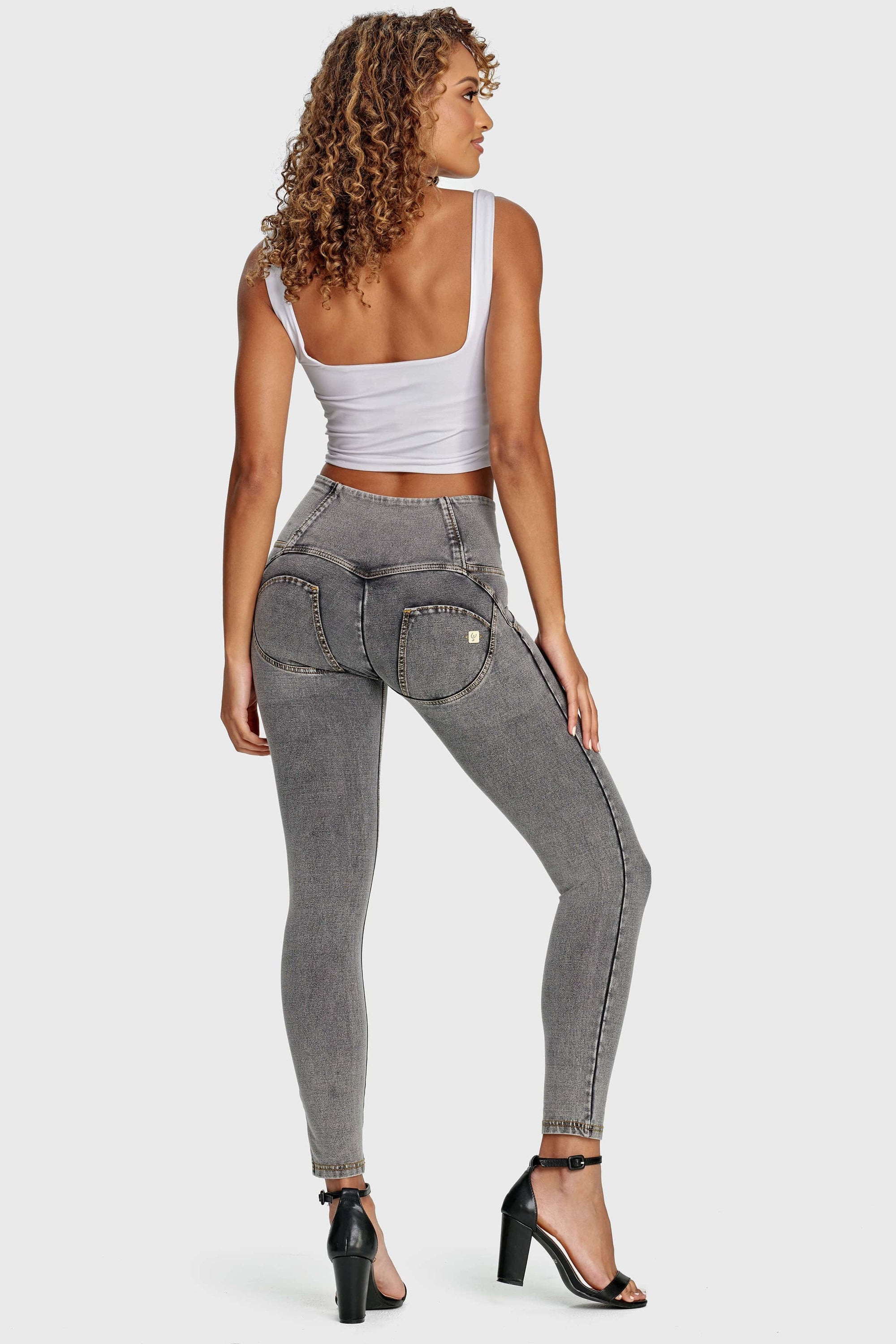 WR.UP® Denim - 3 Button High Waisted - 7/8 Length - Grey + Yellow Stitching 10