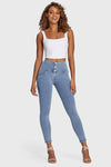 WR.UP® Denim - 3 Button High Waisted - 7/8 Length - Light Blue + Yellow Stitching 5