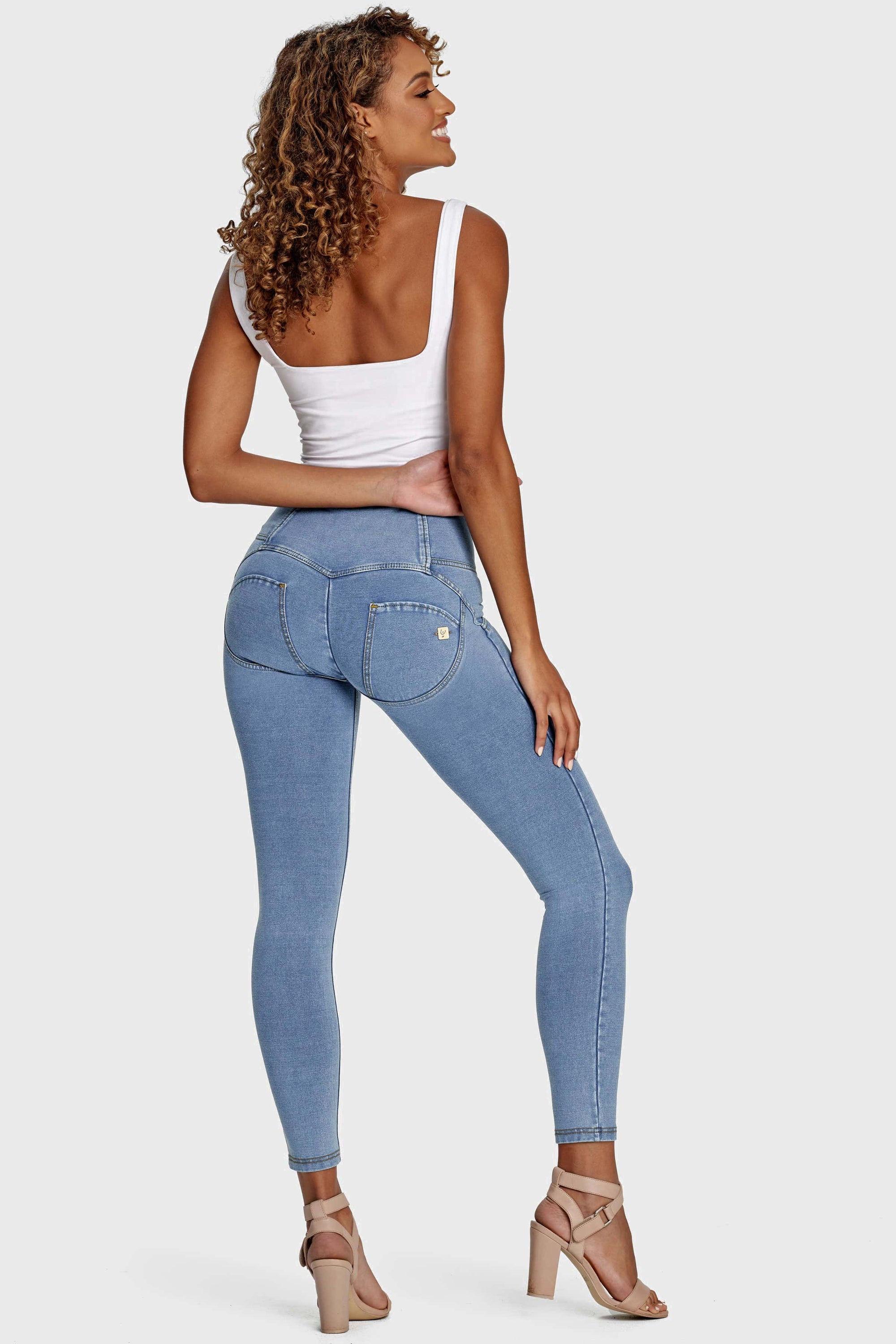 WR.UP® Denim - 3 Button High Waisted - 7/8 Length - Light Blue + Yellow Stitching 9