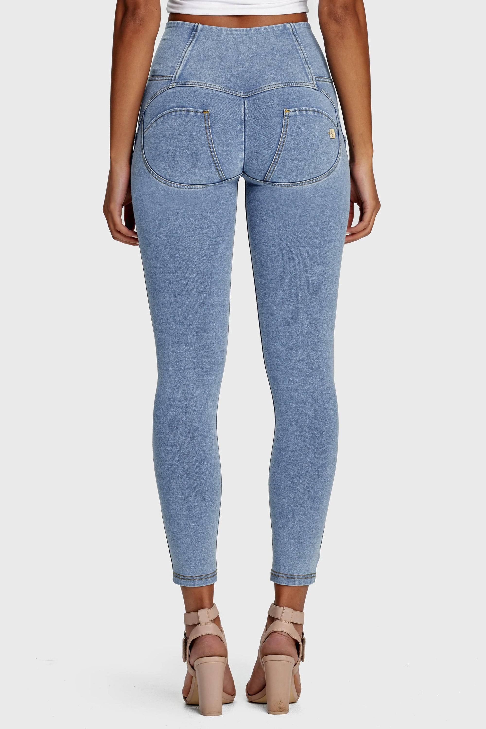 WR.UP® Denim - 3 Button High Waisted - 7/8 Length - Light Blue + Yellow Stitching 11