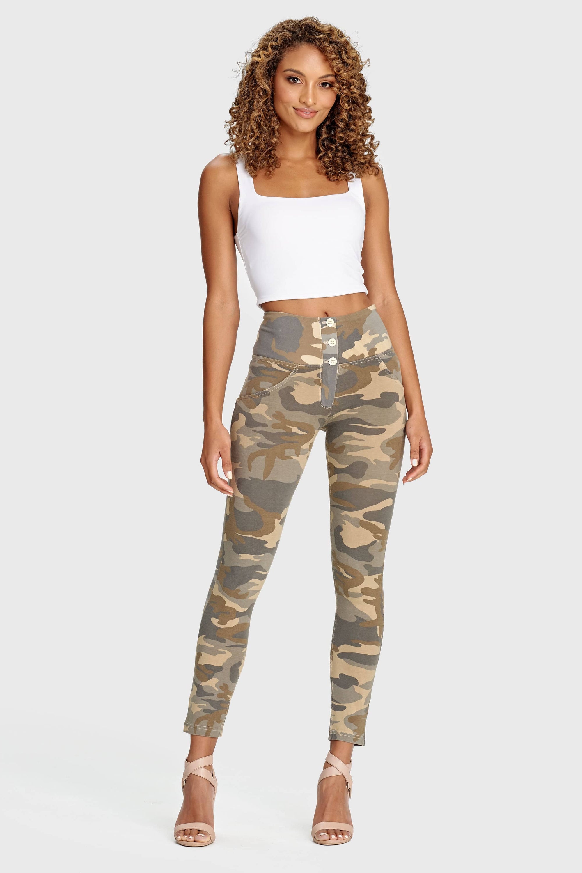 WR.UP® Fashion 3 Button - High Waisted - 7/8 Length - Sand Camo 9