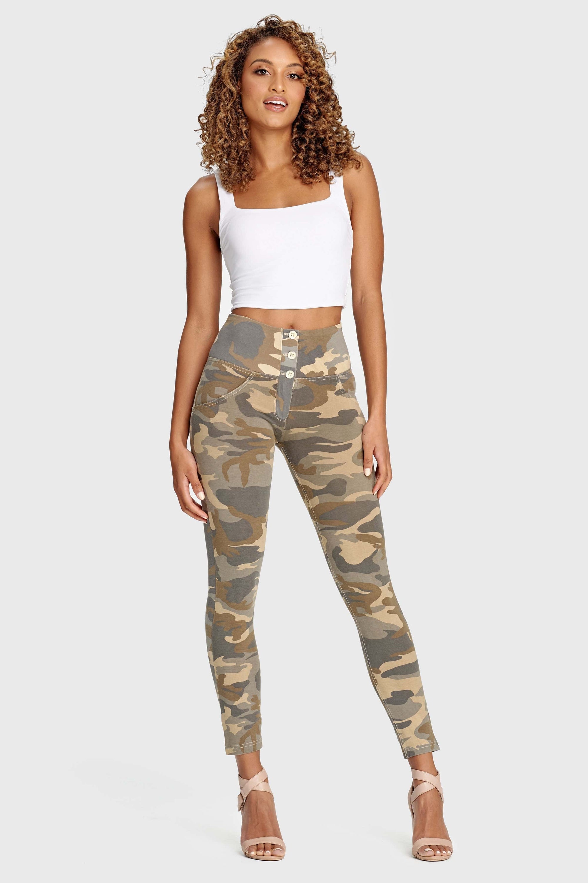 WR.UP® Fashion 3 Button - High Waisted - 7/8 Length - Sand Camo 6