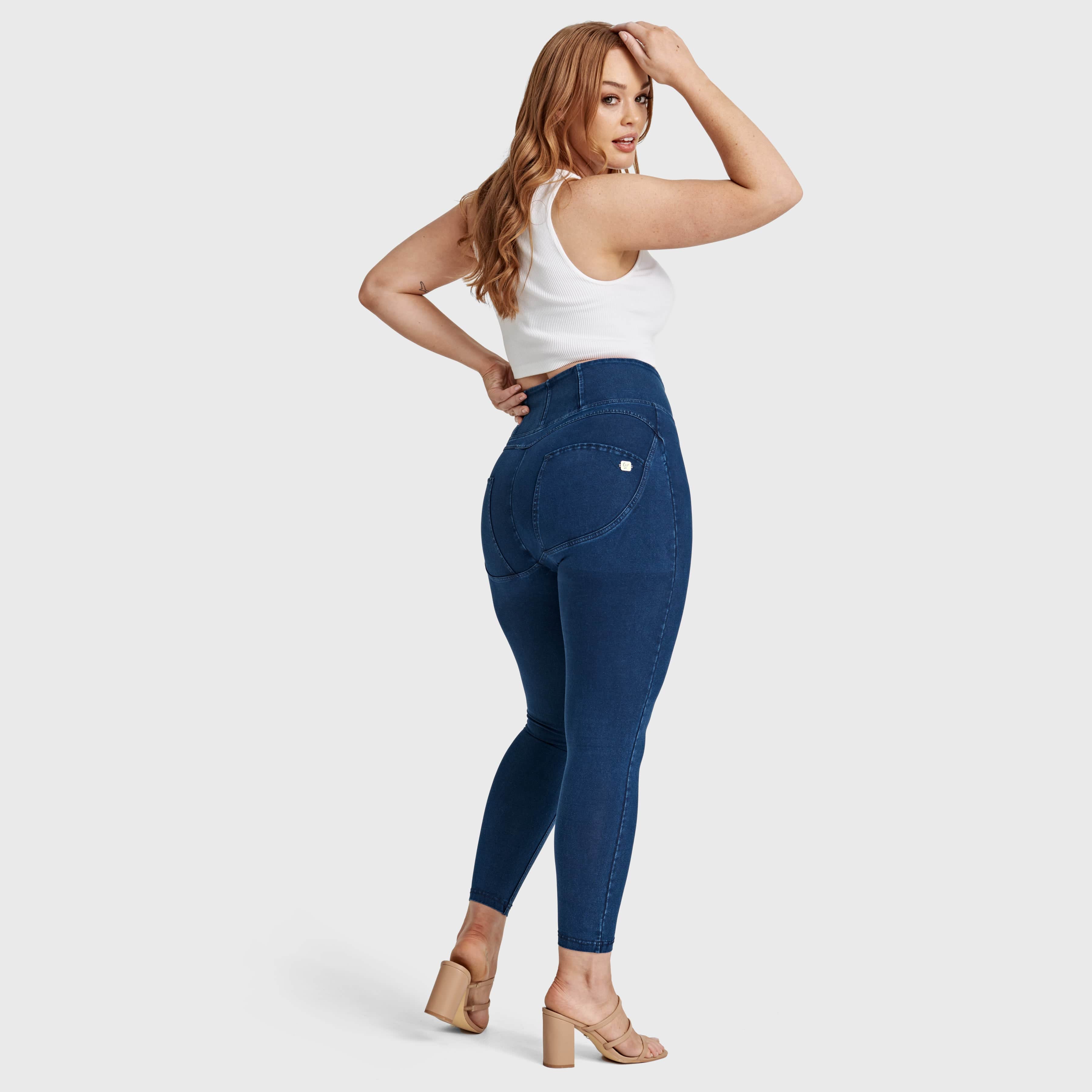 WR.UP® Curvy Denim - Zip High Waisted - 7/8 Length - Dark Blue + Blue Stitching 3