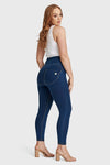 WR.UP® Curvy Denim - Zip High Waisted - 7/8 Length - Dark Blue + Yellow Stitching 7