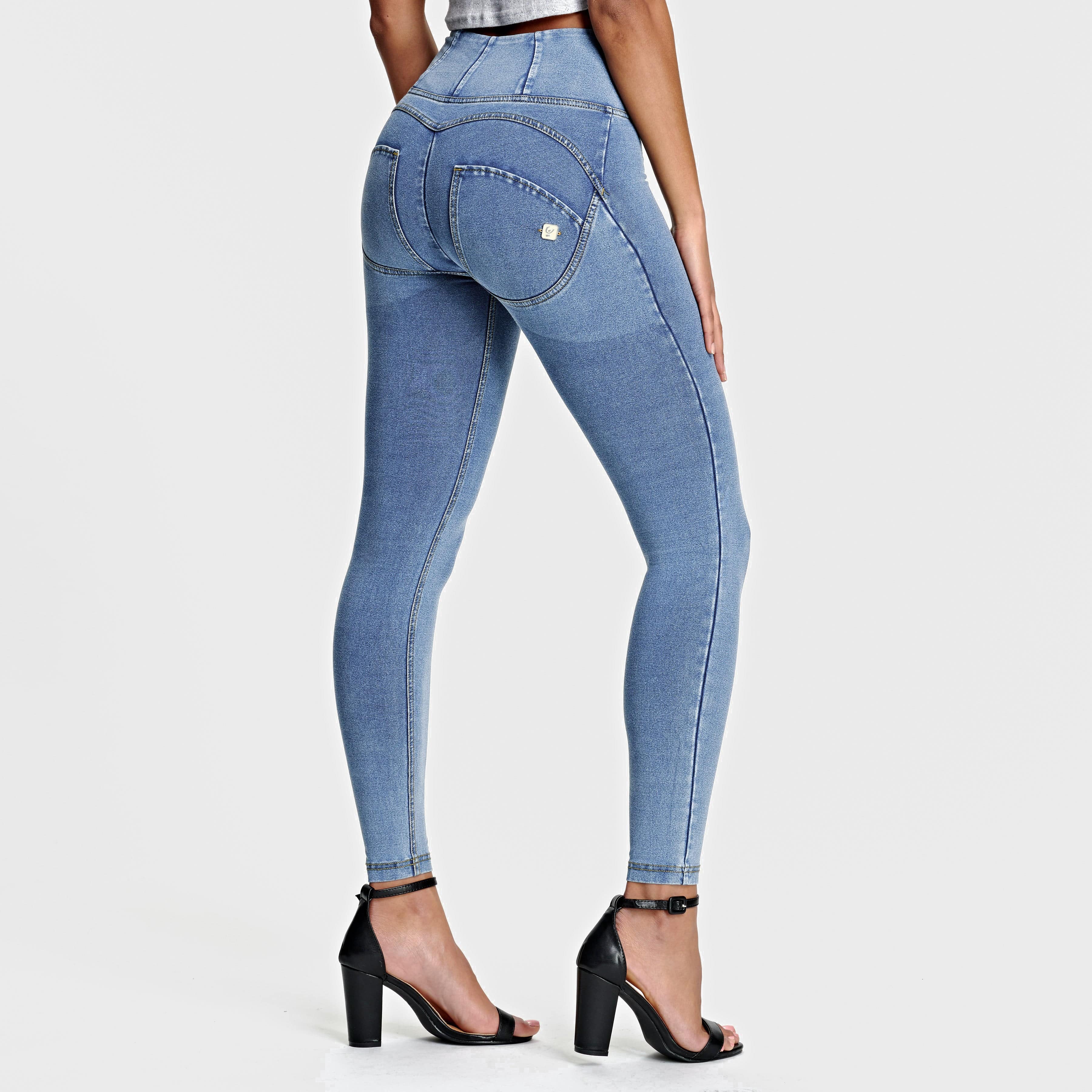 WR.UP® Denim - High Waisted - 7/8 Length - Light Blue + Yellow Stitching 1