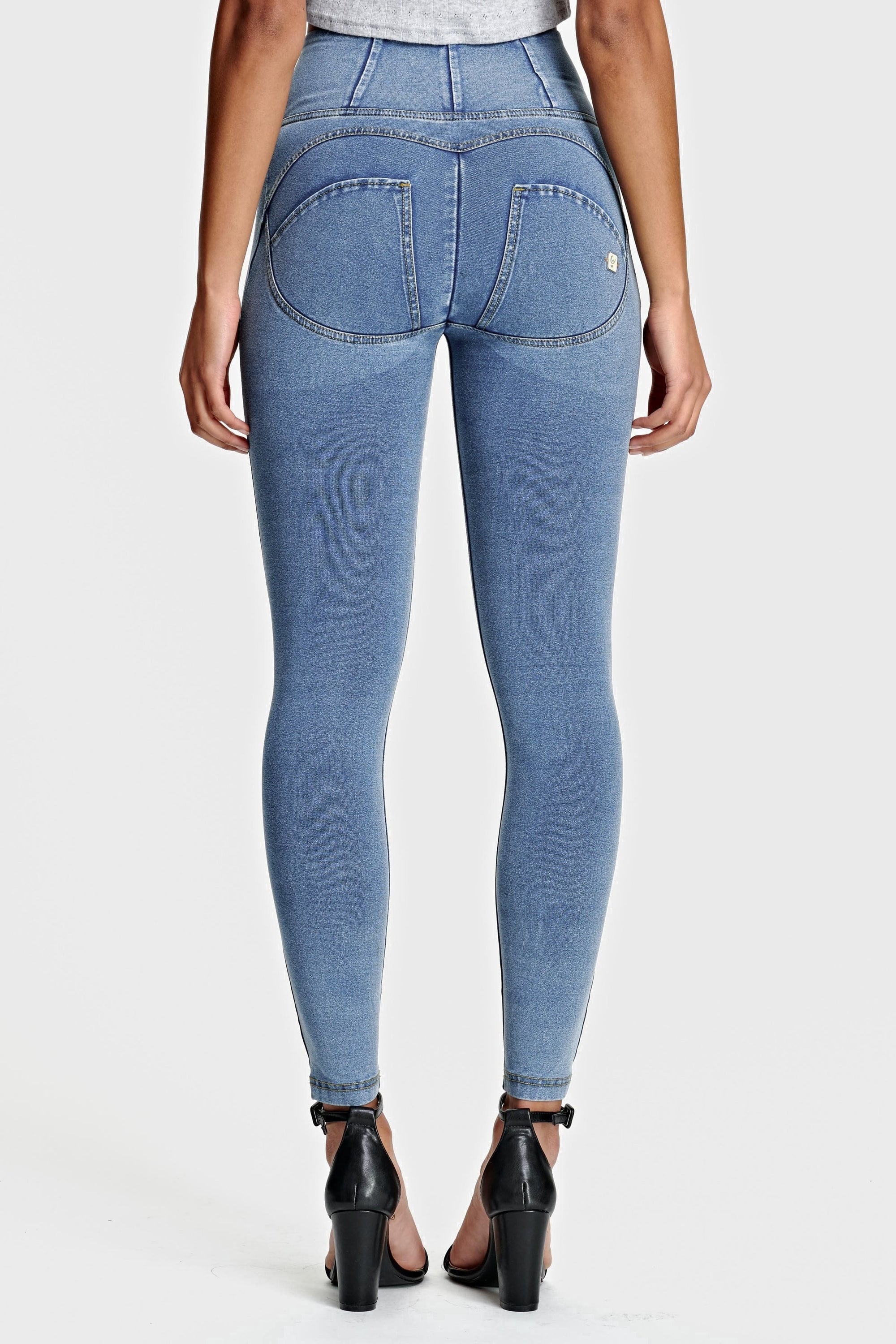 WR.UP® Denim - High Waisted - 7/8 Length - Light Blue + Yellow Stitching 4