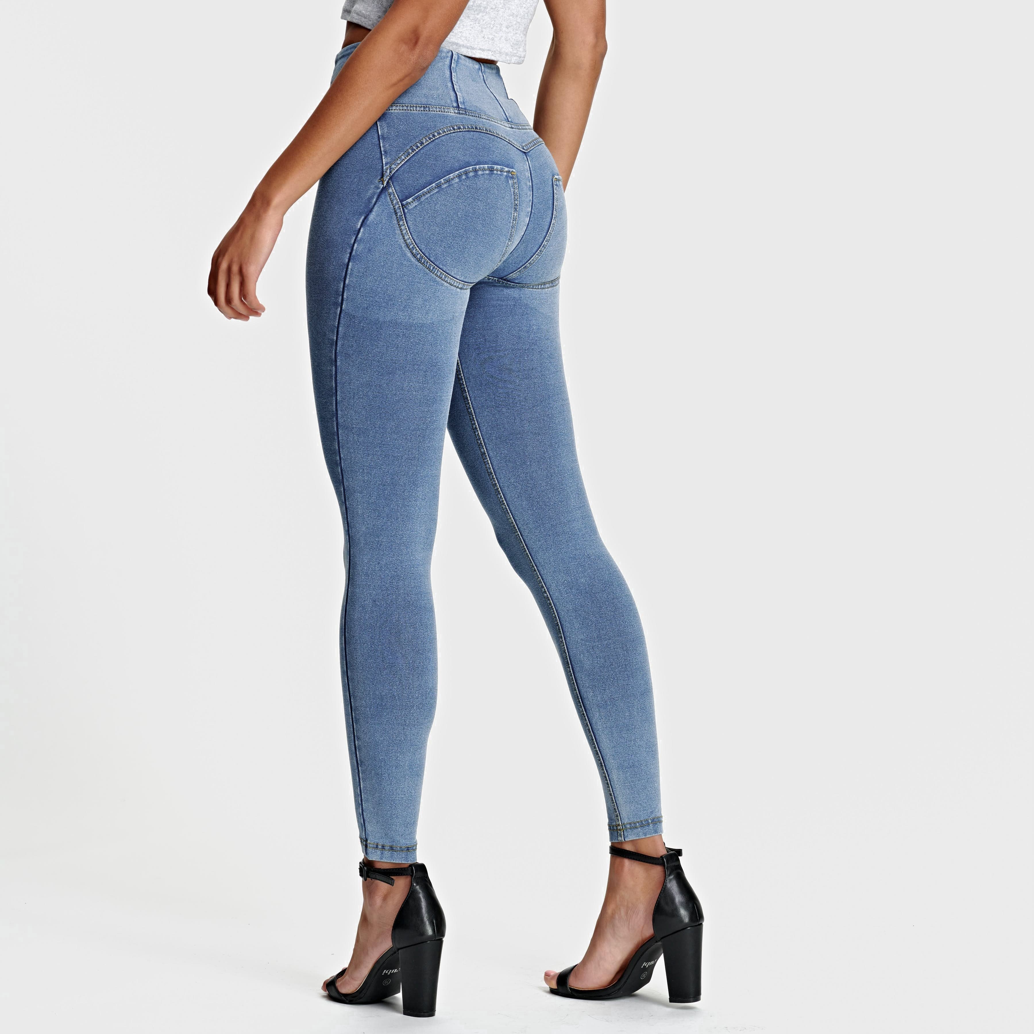 WR.UP® Denim - High Waisted - 7/8 Length - Light Blue + Yellow Stitching 3