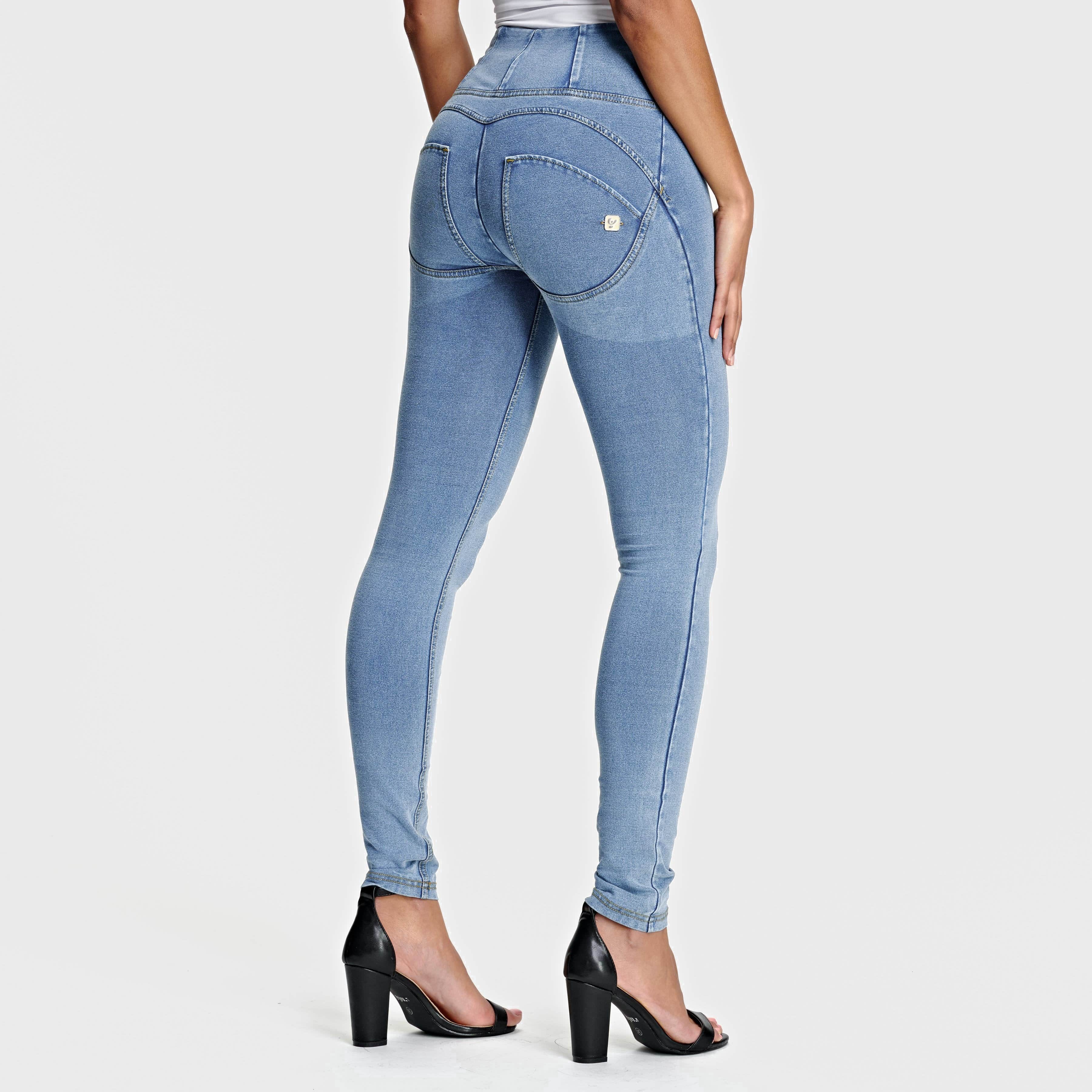 WR.UP® Denim - High Waisted - Full Length - Light Blue + Yellow Stitching 1