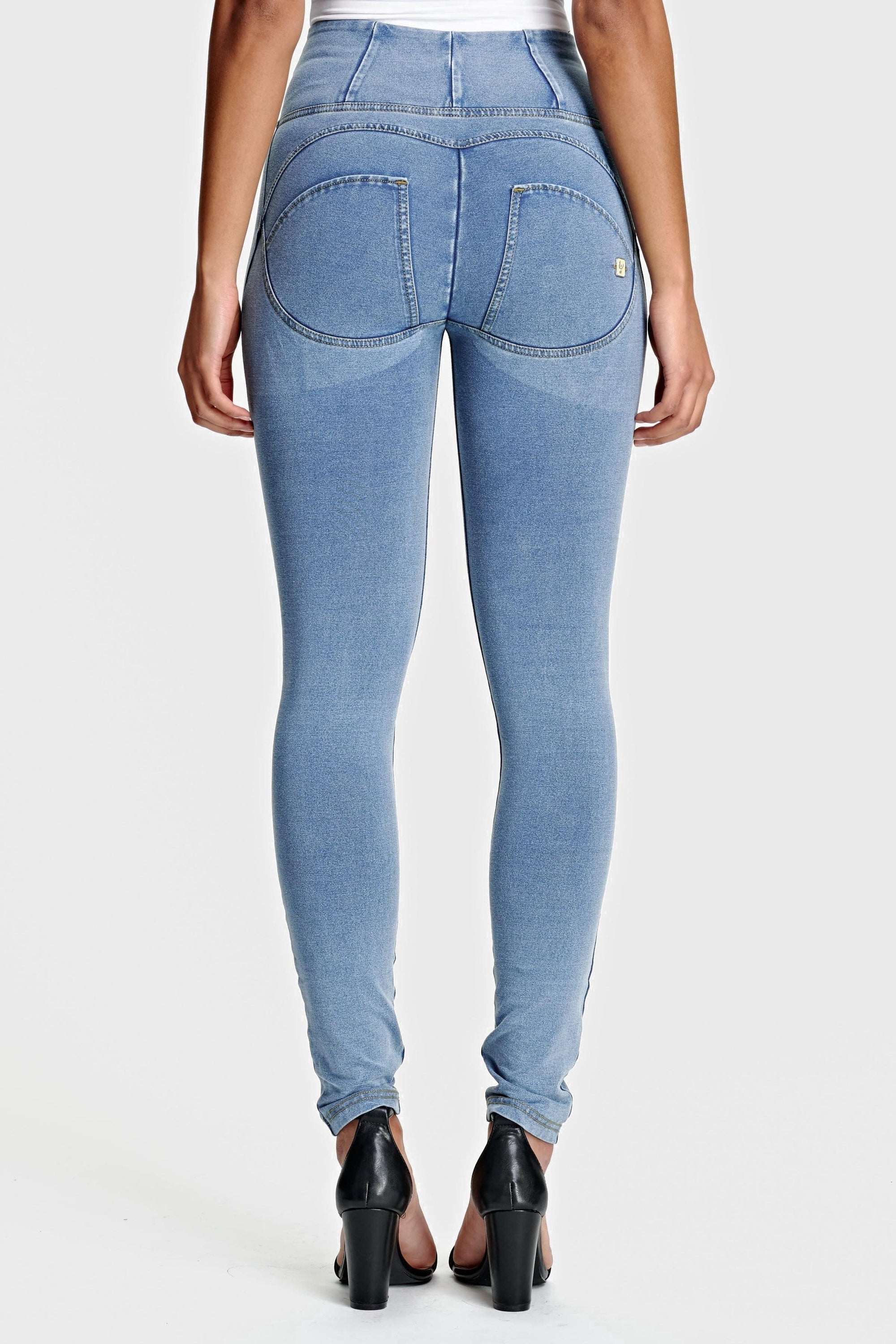 WR.UP® Denim - High Waisted - Full Length - Light Blue + Yellow Stitching 5