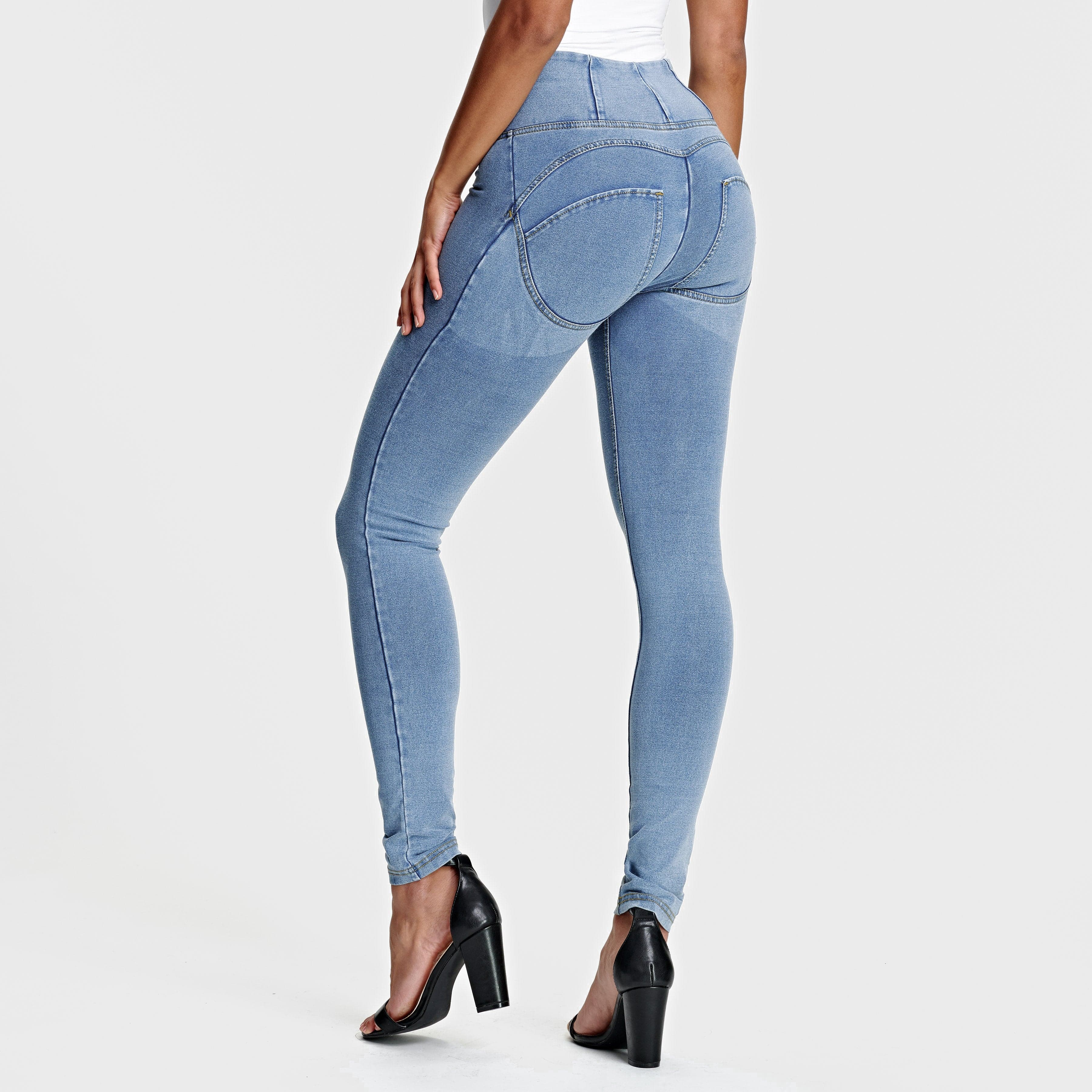 WR.UP® Denim - High Waisted - Full Length - Light Blue + Yellow Stitching 3