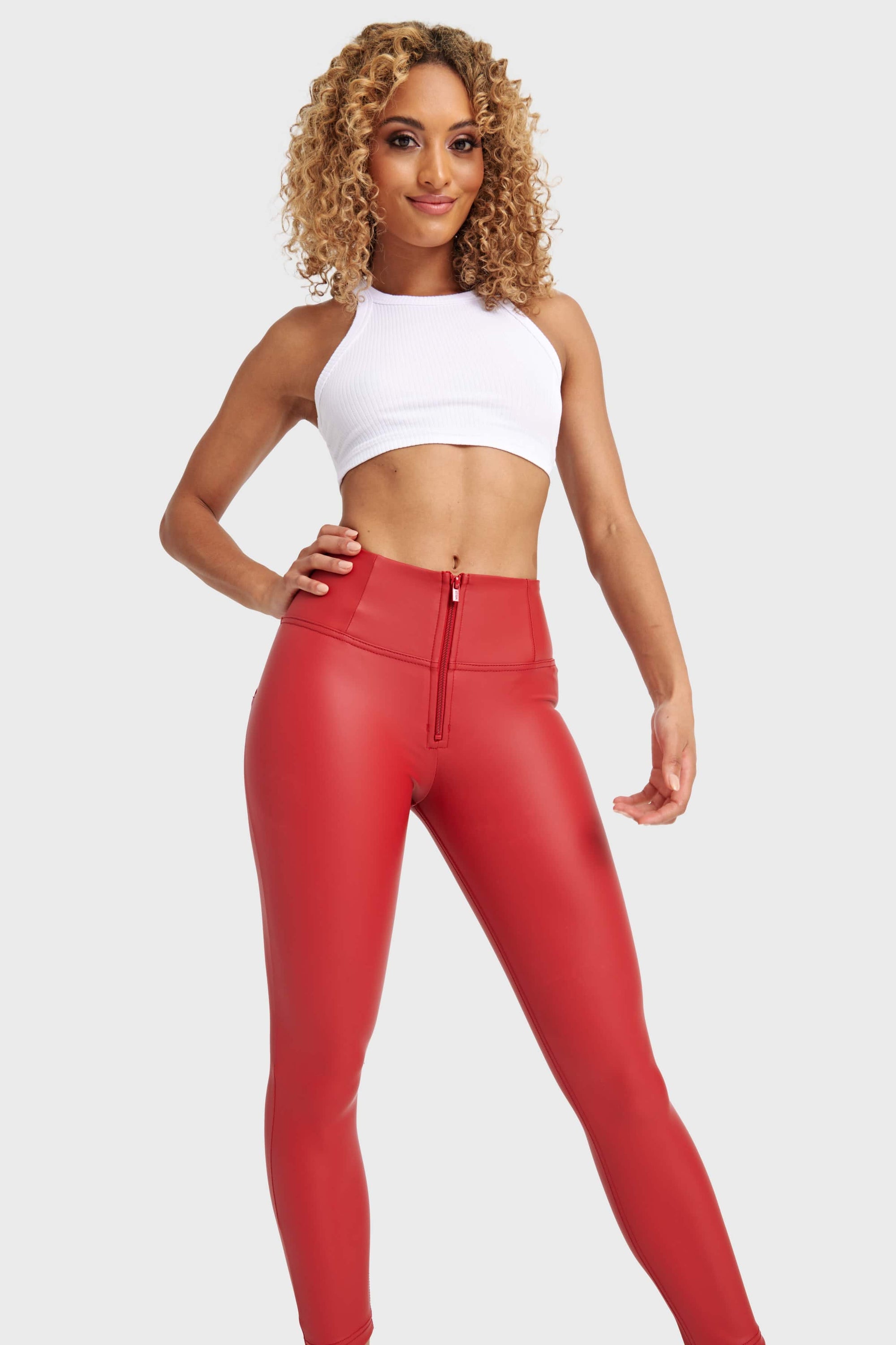 WR.UP® Faux Leather - High Waisted - 7/8 Length - Red 11