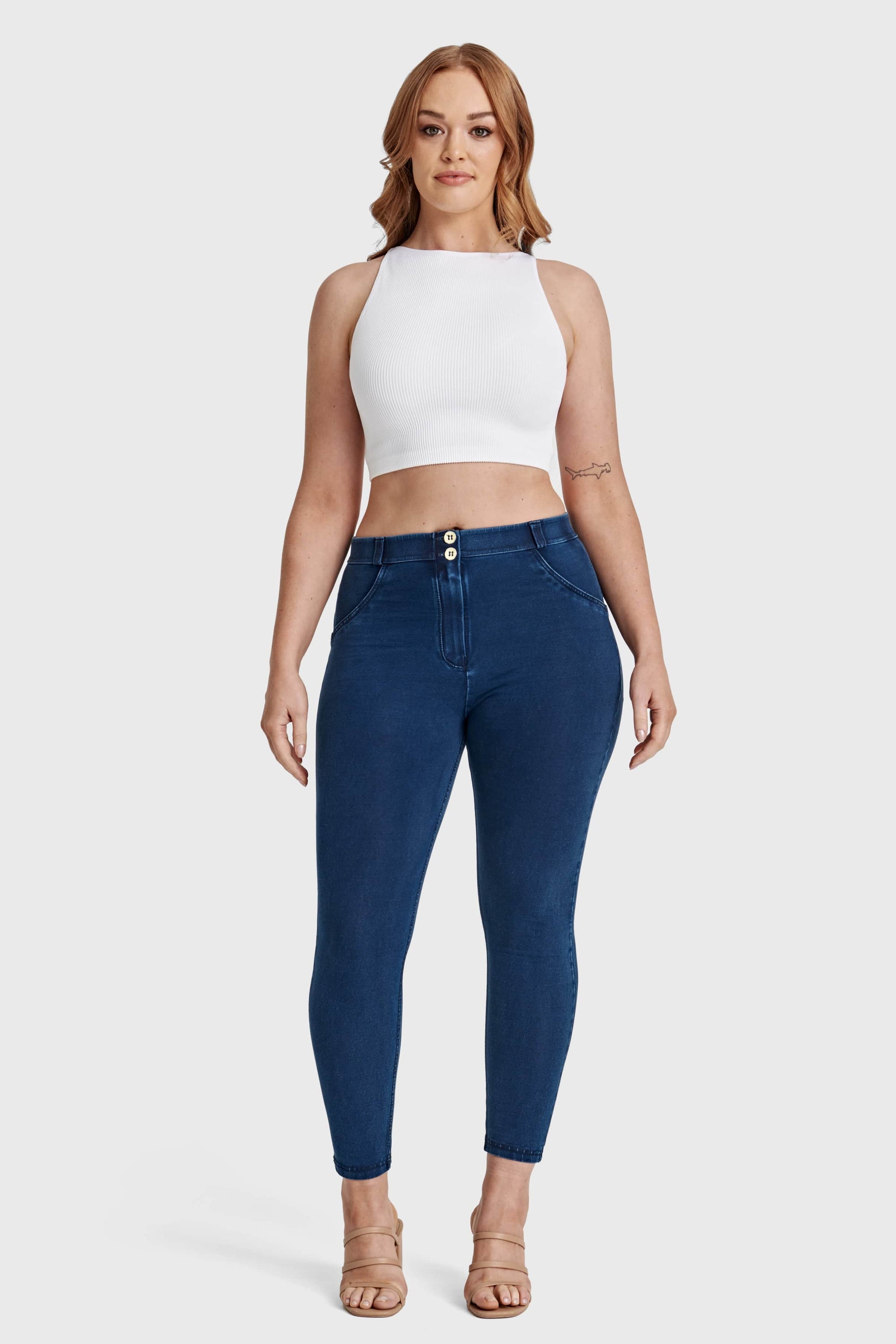 WR.UP® Curvy Denim - High Waisted - 7/8 Length - Blue + Blue Stitching 7
