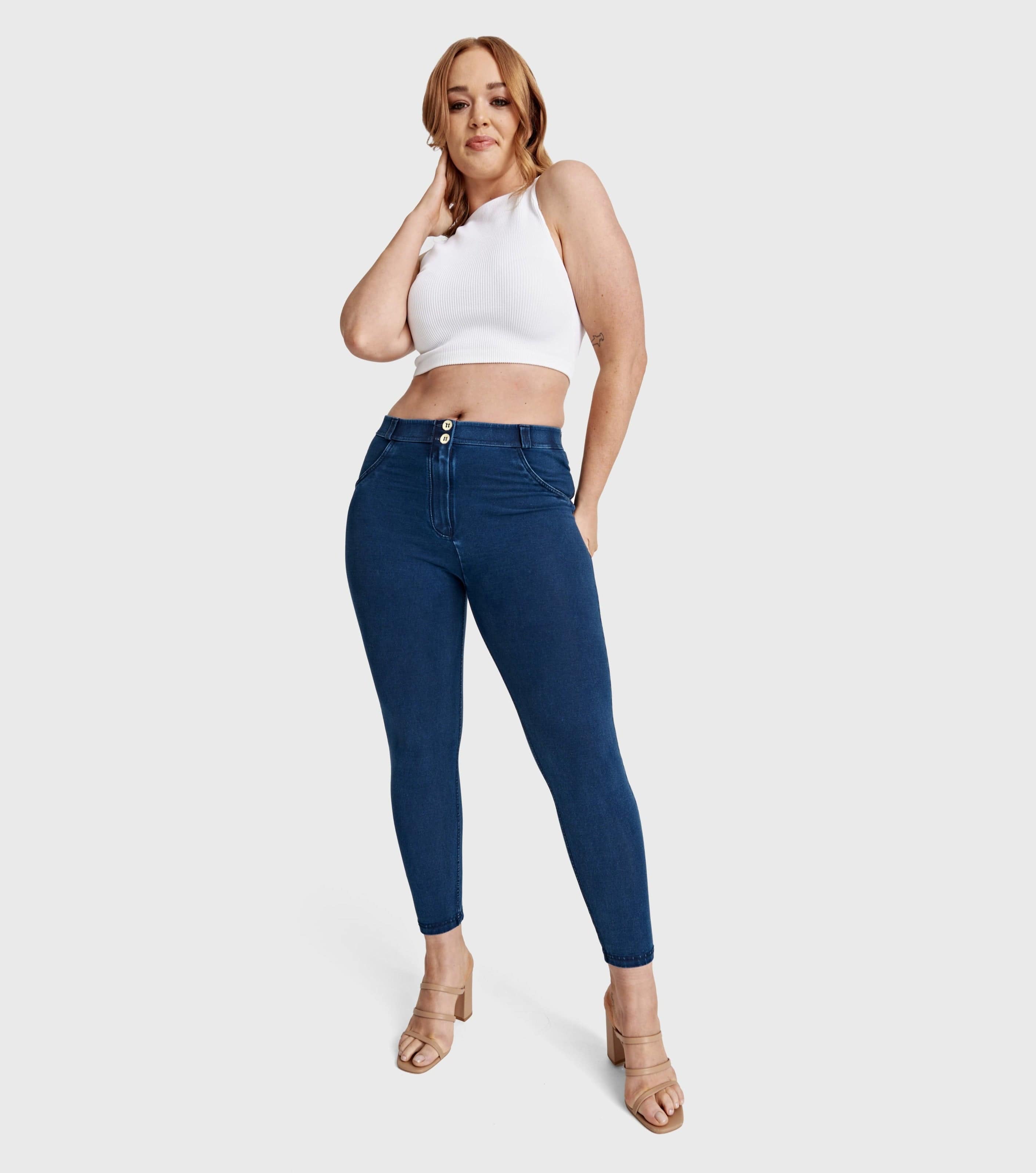 WR.UP® Curvy Denim - High Waisted - 7/8 Length - Blue + Blue Stitching 2