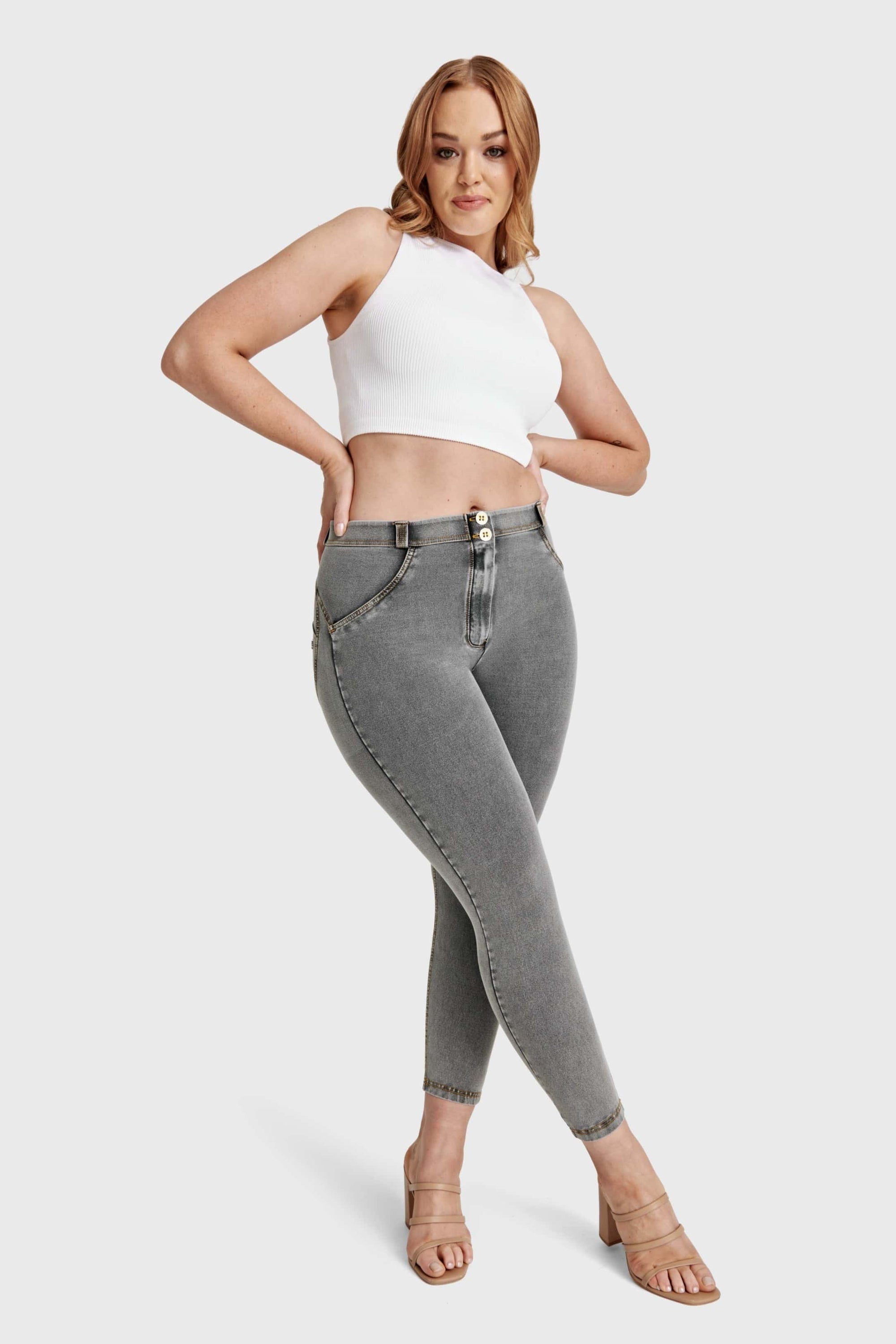 WR.UP® Curvy Denim - High Waisted - 7/8 Length - Grey + Yellow Stitching 6