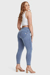 WR.UP® Curvy Denim - High Waisted - 7/8 Length - Light Blue + Yellow Stitching 7