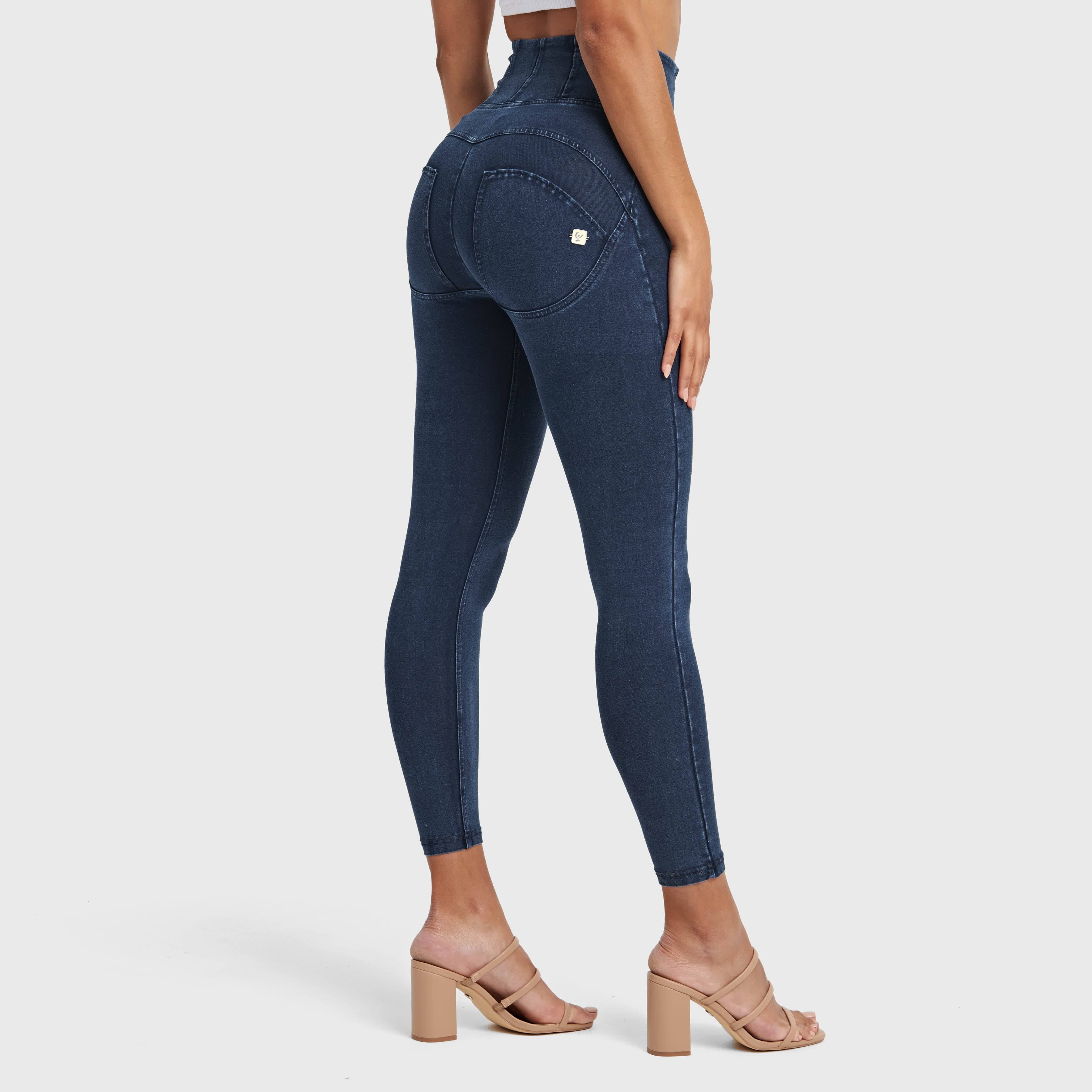 WR.UP® Denim With Front Pockets - Super High Waisted - 7/8 Length - Dark Blue + Blue Stitching 1