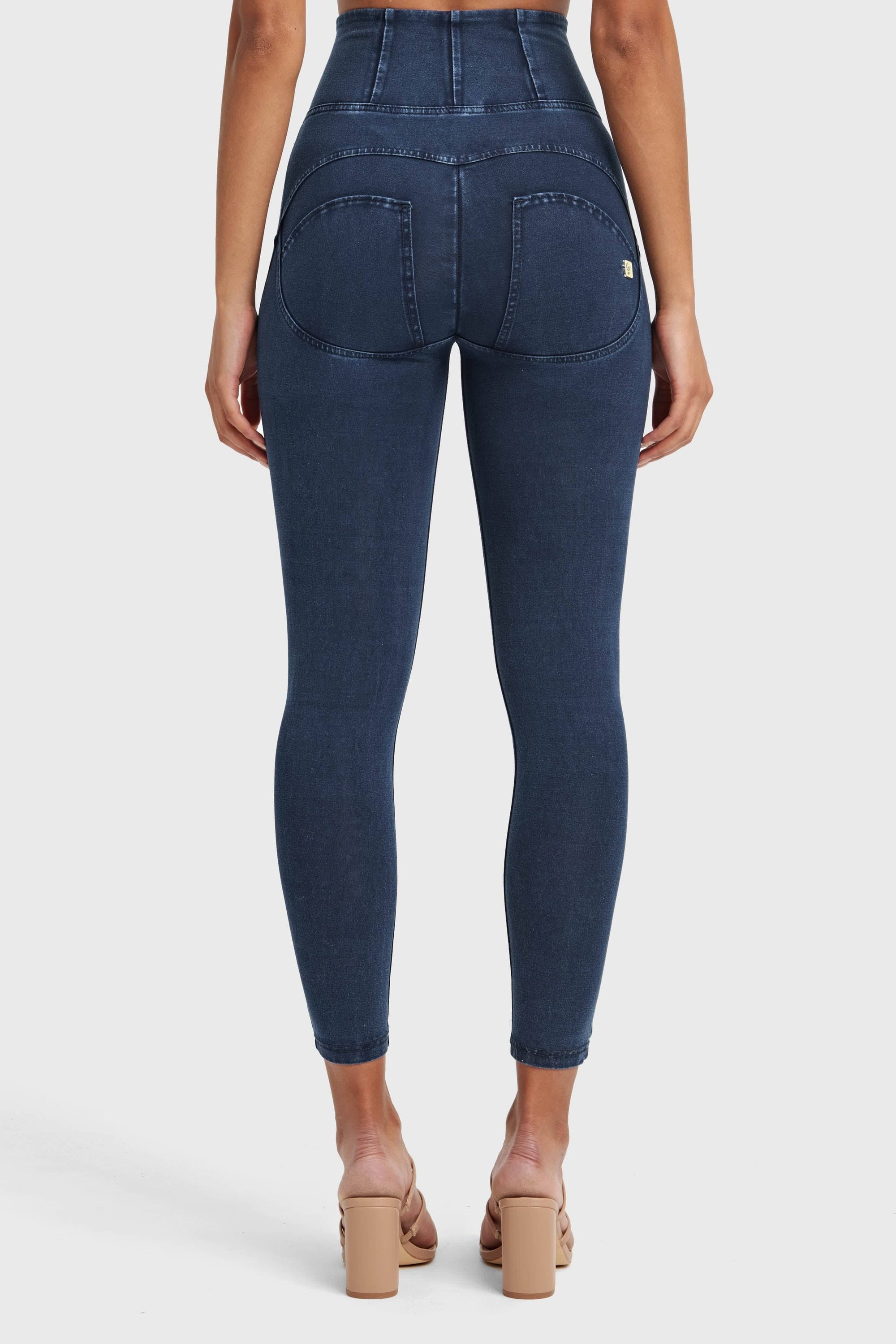 WR.UP® Denim With Front Pockets - Super High Waisted - 7/8 Length - Dark Blue + Blue Stitching 14