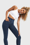 WR.UP® Denim With Front Pockets - Super High Waisted - 7/8 Length - Dark Blue + Blue Stitching 6