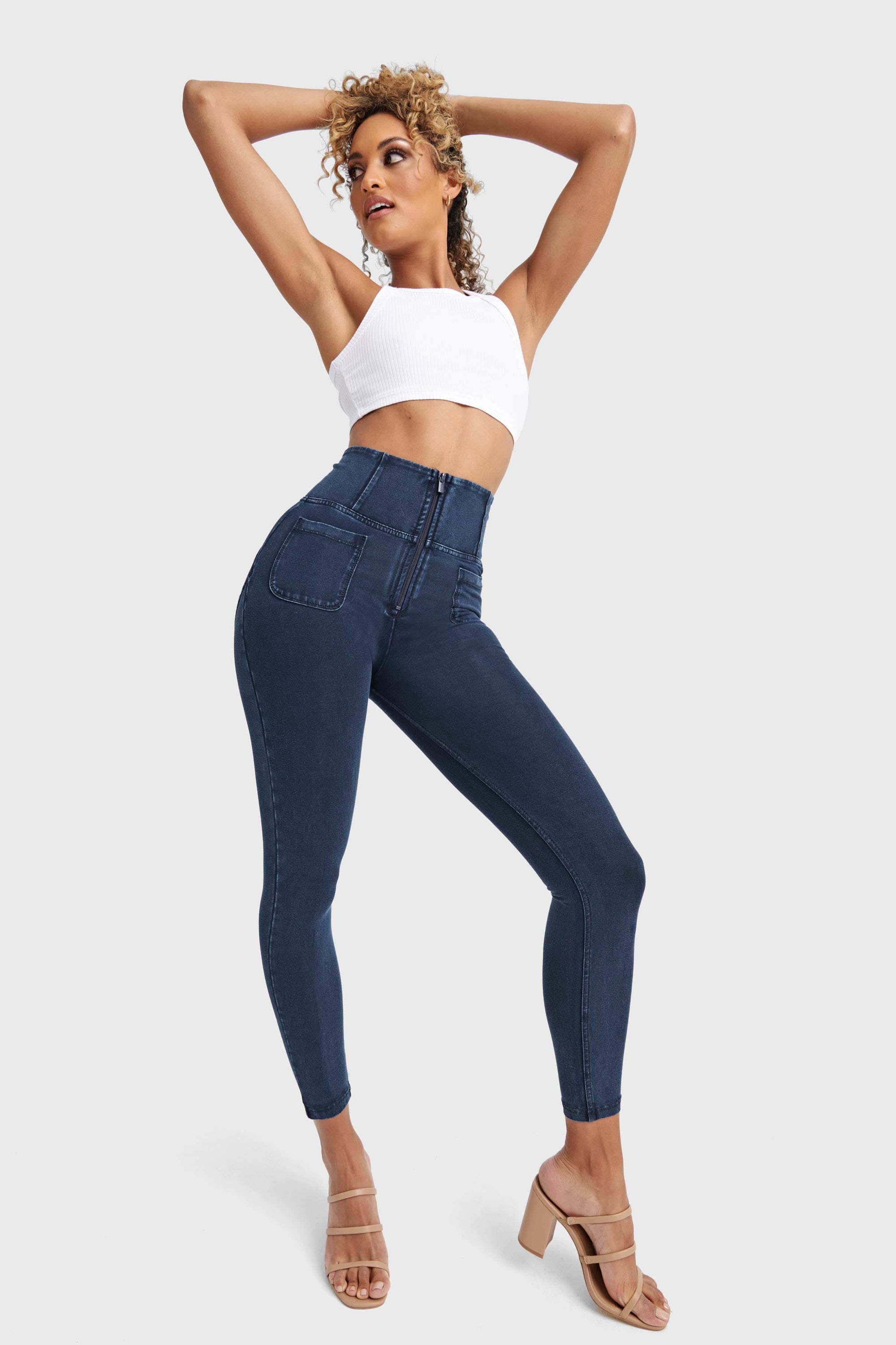 WR.UP® Denim With Front Pockets - Super High Waisted - 7/8 Length - Dark Blue + Blue Stitching 12