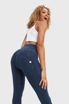 WR.UP® Denim With Front Pockets - Super High Waisted - 7/8 Length - Dark Blue + Blue Stitching 7
