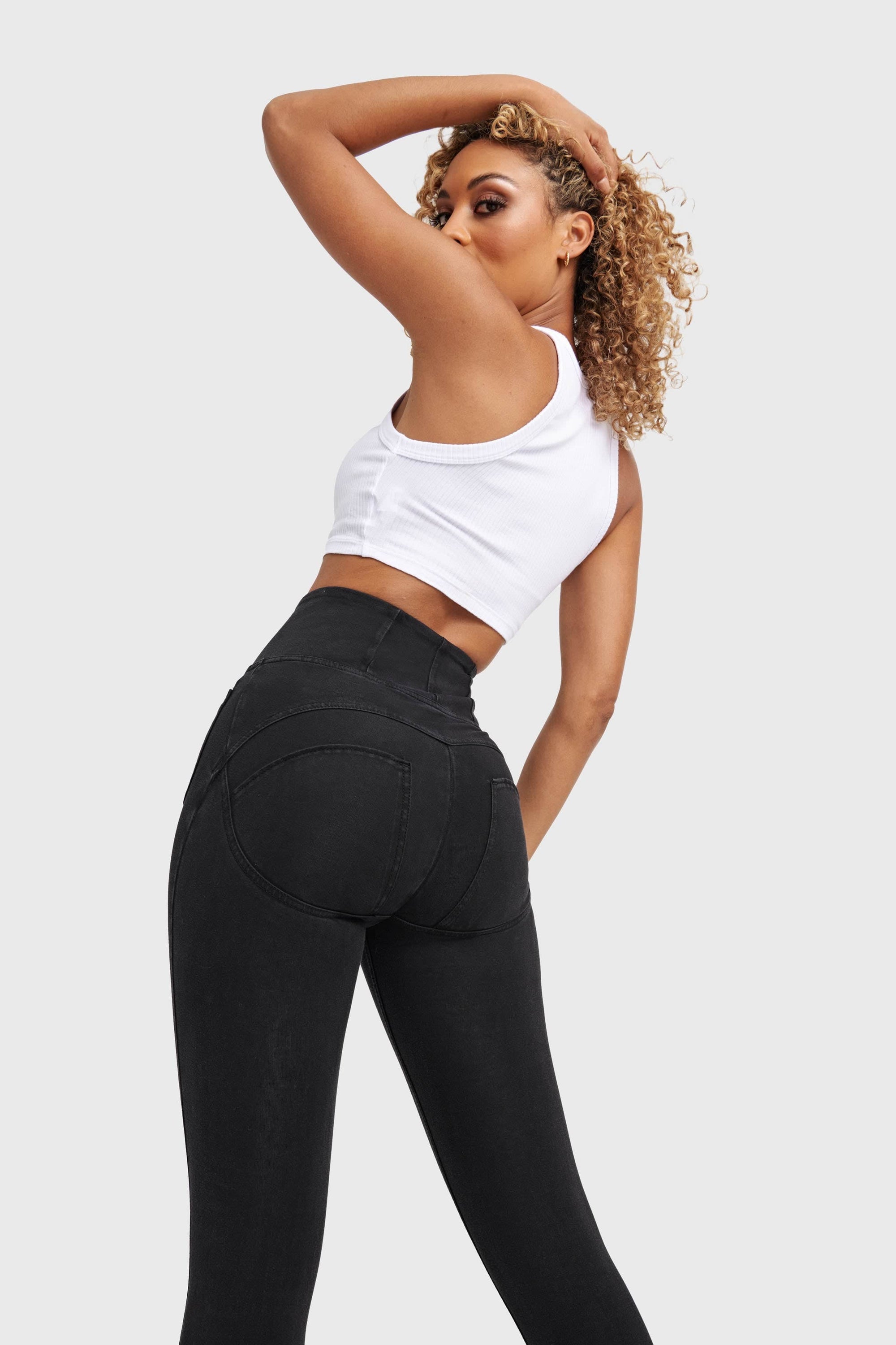 WR.UP® Denim With Front Pockets - Super High Waisted - 7/8 Length - Black + Black Stitching 6