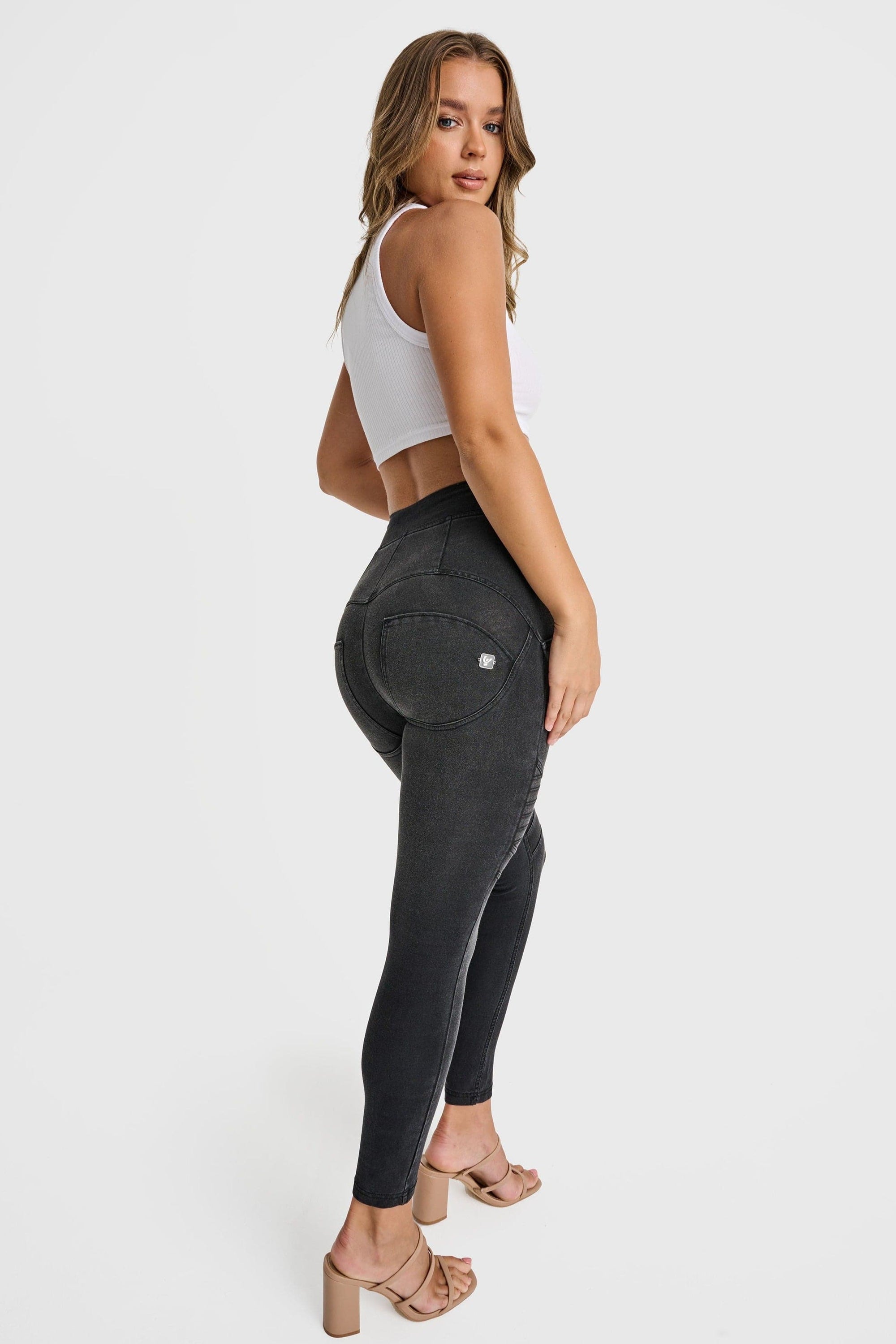 WR.UP® Biker Denim - Super High Waisted - 7/8 Length - Black + Black Stitching 6