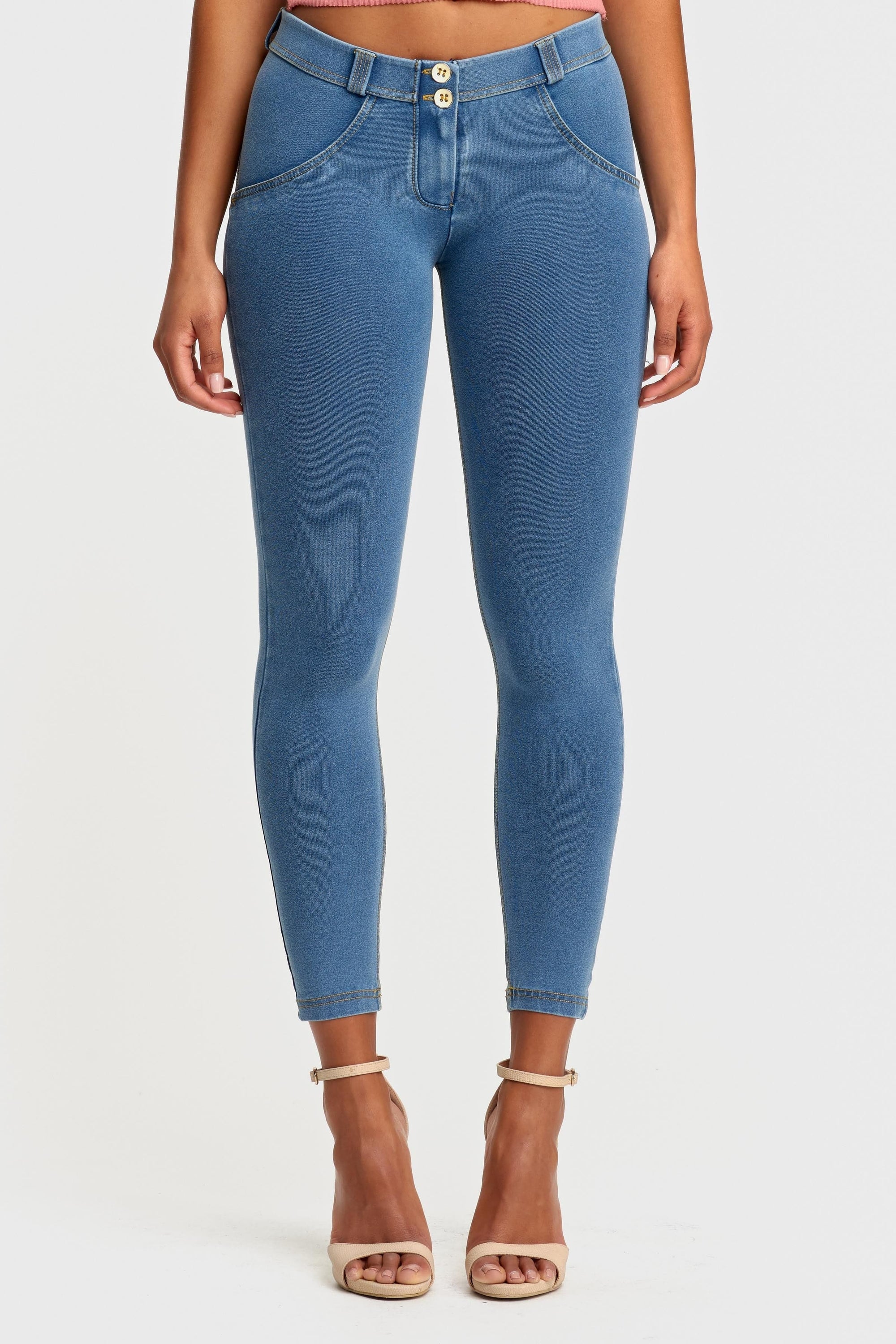 WR.UP® Denim - Mid Rise - 7/8 Length - Light Blue + Yellow Stitching 3