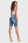 WR.UP® Denim - High Waisted - Biker Shorts - Light Blue + Yellow Stitching 9