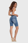WR.UP® Denim - High Waisted - Biker Shorts - Light Blue + Yellow Stitching 10