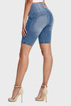WR.UP® Denim - High Waisted - Biker Shorts - Light Blue + Yellow Stitching 7