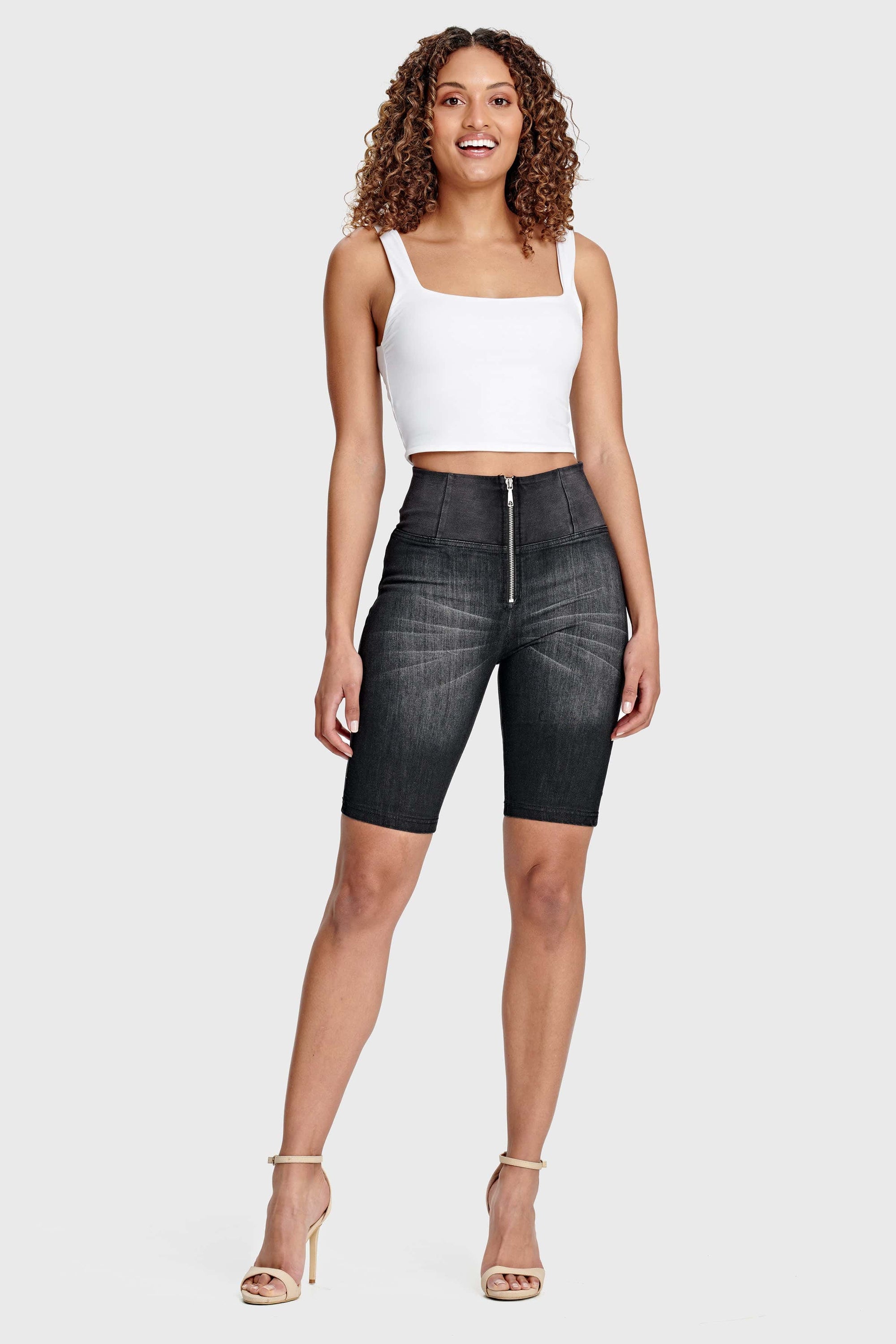 WR.UP® Denim - High Waisted - Biker Shorts - Black + Black Stitching 6