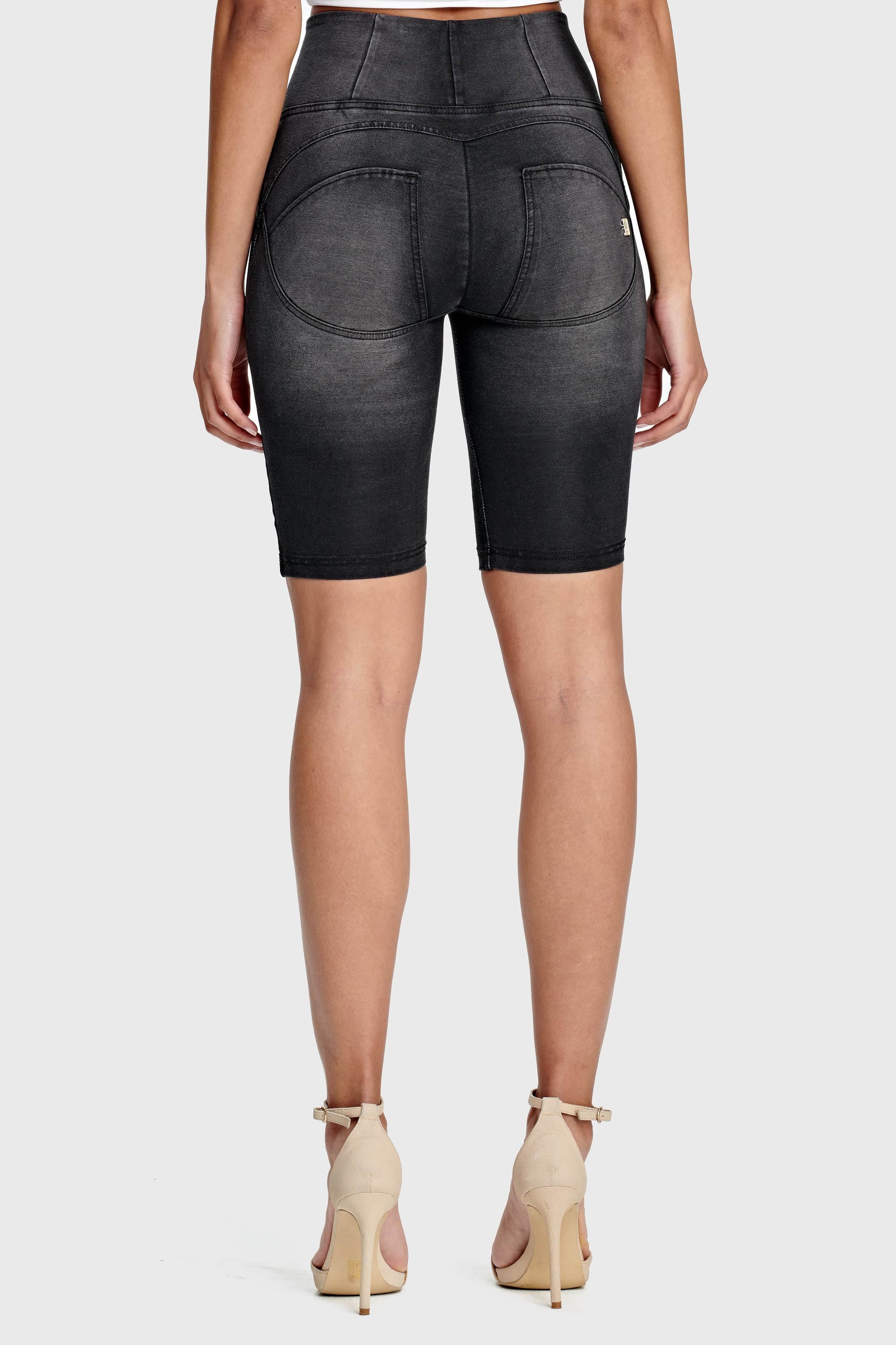 WR.UP® Denim - High Waisted - Biker Shorts - Black + Black Stitching 4