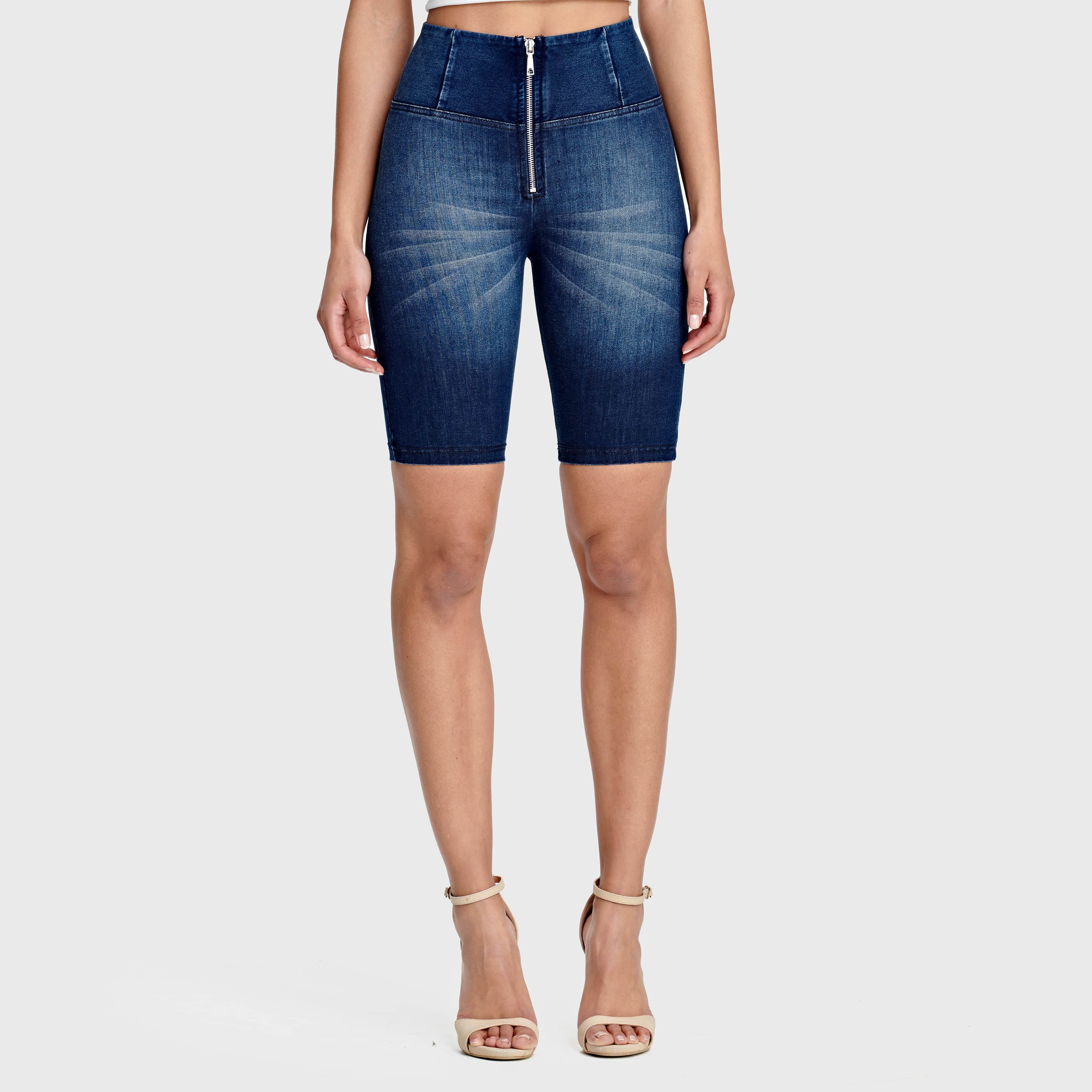 WR.UP® Denim - High Waisted - Biker Shorts - Dark Blue + Blue Stitching 2