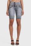 WR.UP® Distressed Denim - High Waisted - Biker Shorts - Grey + Yellow Stitching 10