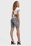 WR.UP® Distressed Denim - High Waisted - Biker Shorts - Grey + Yellow Stitching 5