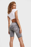 WR.UP® Distressed Denim - High Waisted - Biker Shorts - Grey + Yellow Stitching 2