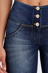 WR.UP® Denim - High Waisted - 3 Button Biker Shorts - Dark Blue + Yellow Stitching 8
