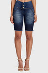WR.UP® Denim - High Waisted - 3 Button Biker Shorts - Dark Blue + Yellow Stitching 1