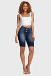 WR.UP® Denim - High Waisted - 3 Button Biker Shorts - Dark Blue + Yellow Stitching 7